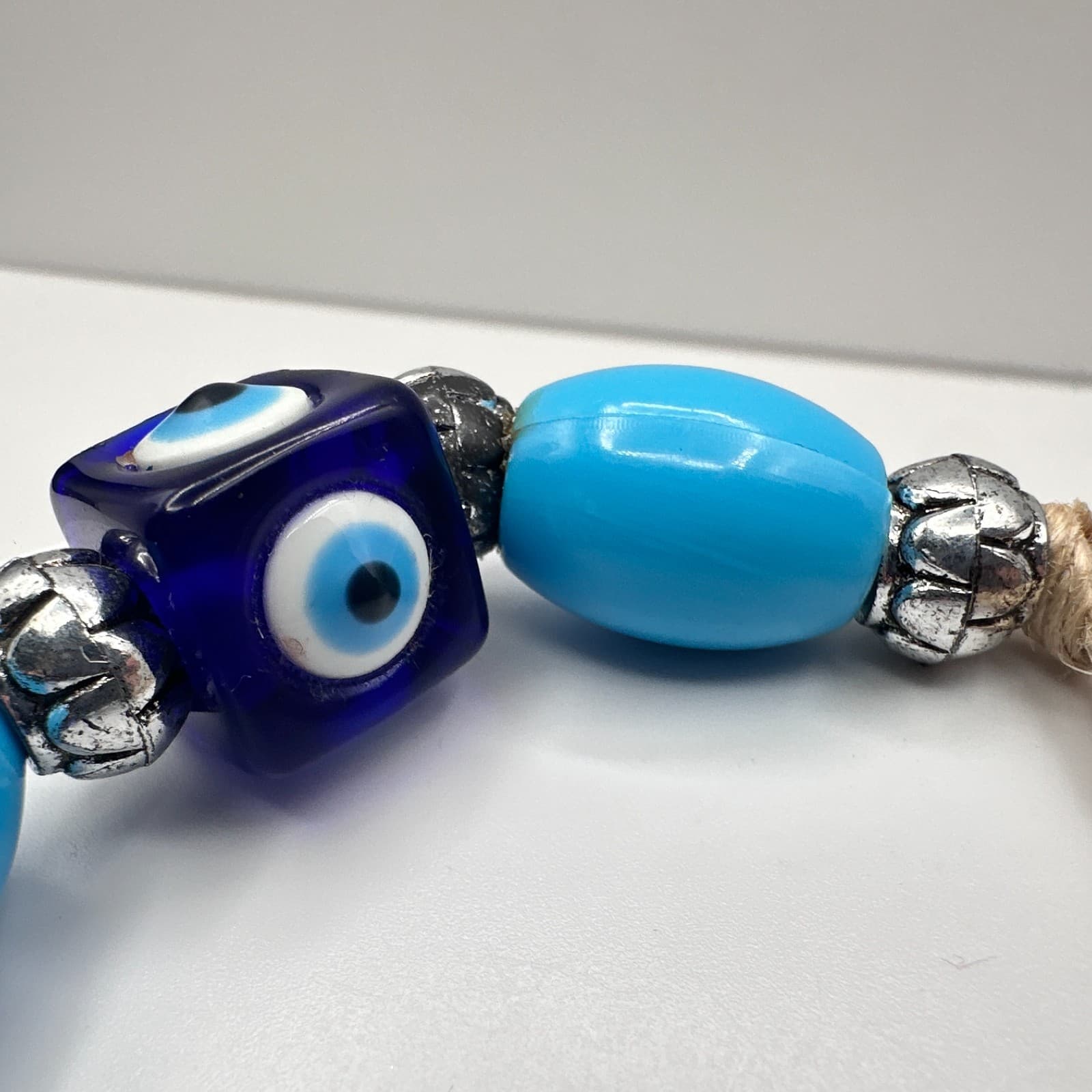 Vintage 90s Evil Eye Blue Glass Amulet Wall Hanging Protection Pendant Jewelry - Thumbnail 8