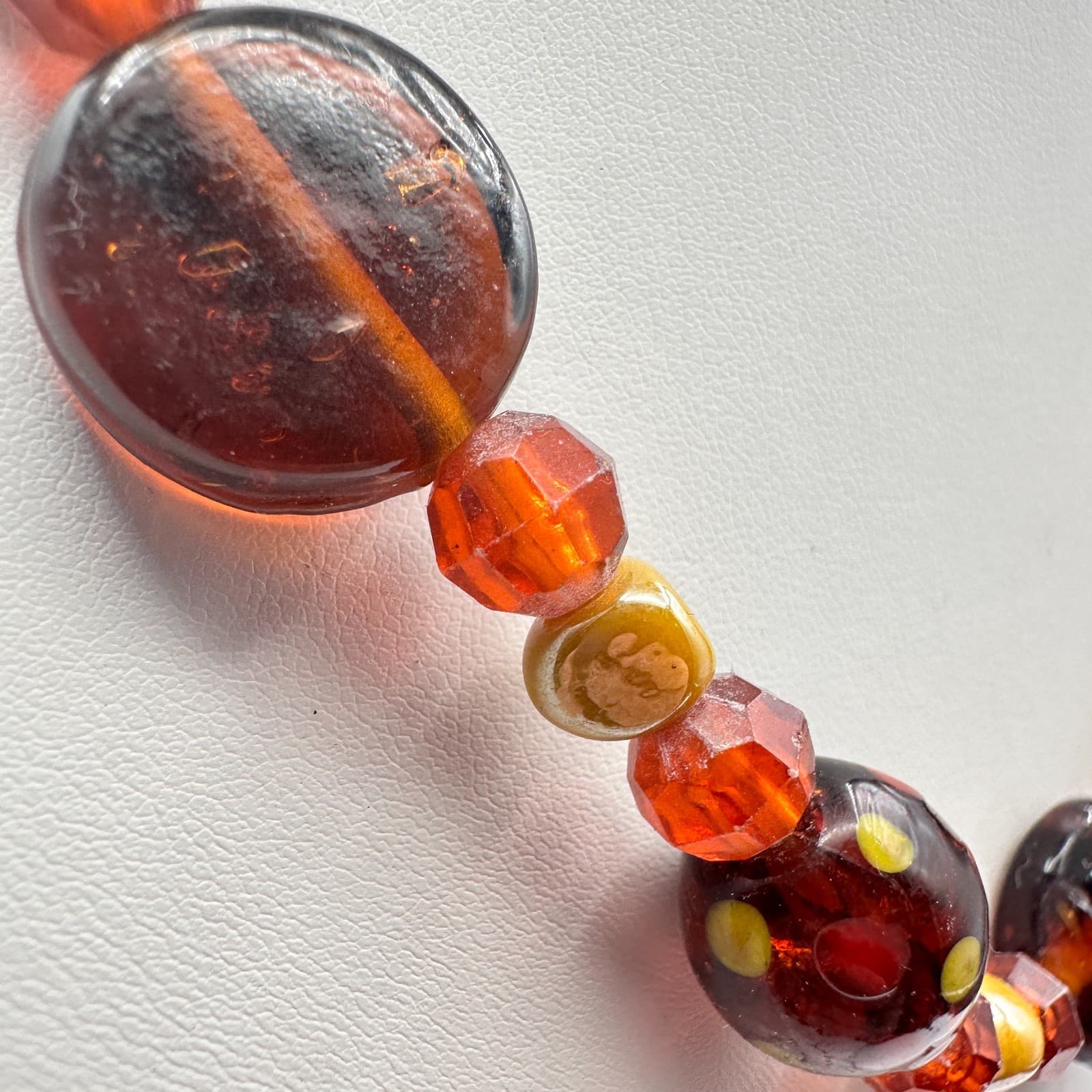 Vintage 90s Amber Glass Bead Necklace Earth Tone Boho Statement Women's Jewelry - Thumbnail 4