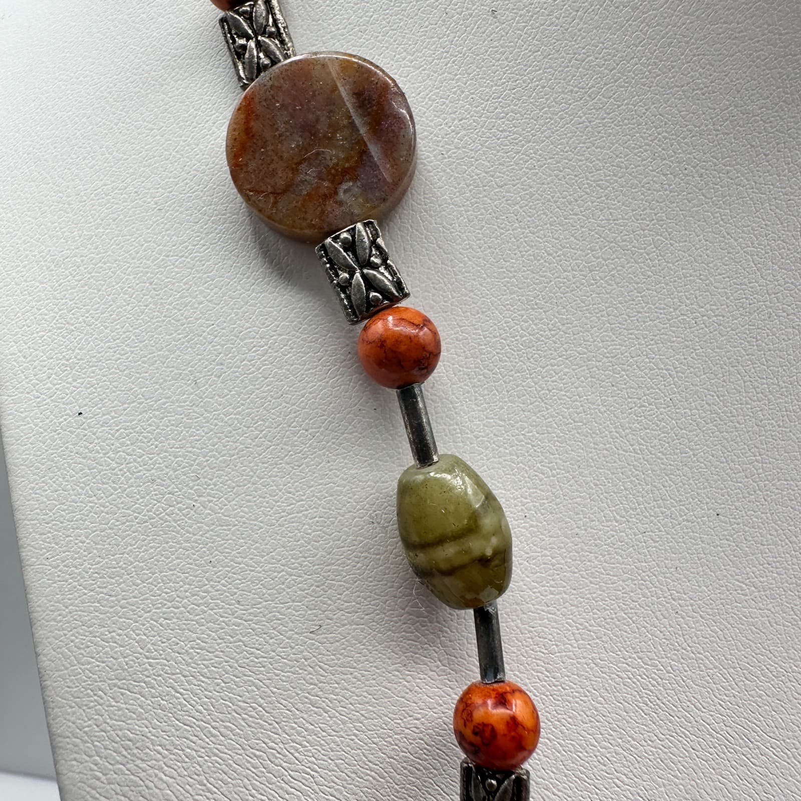 Vintage 90s Earth Tone Mixed Stones Beaded Silver Tone Necklace Women's Jewelry - Thumbnail 7