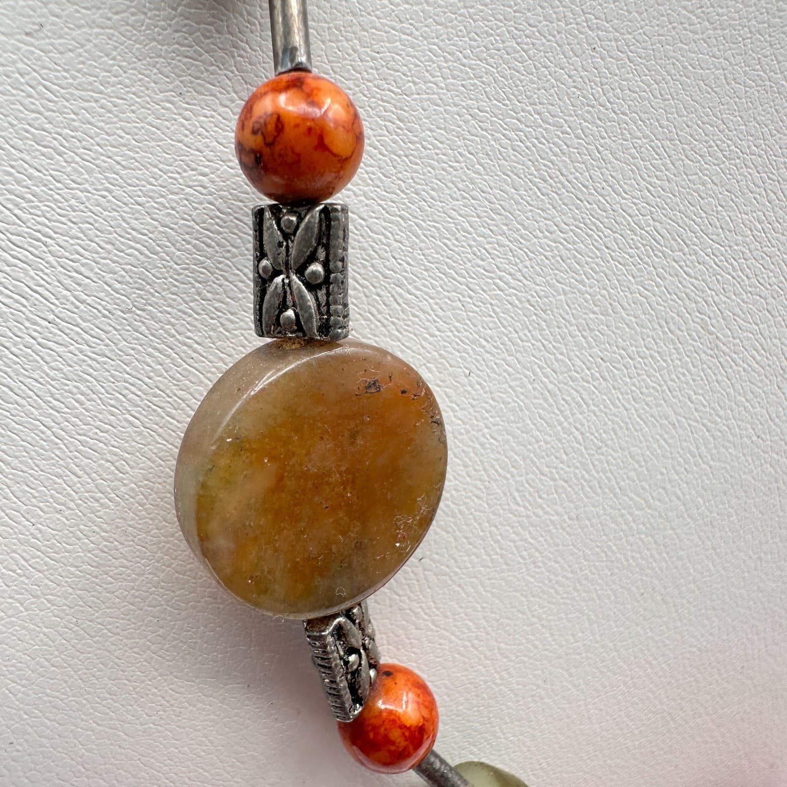 Vintage 90s Earth Tone Mixed Stones Beaded Silver Tone Necklace Women's Jewelry - Thumbnail 6