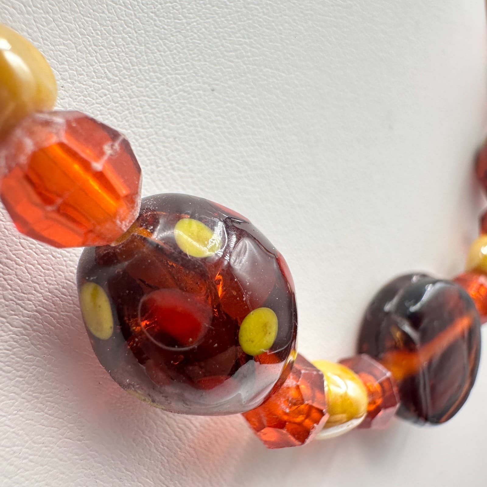 Vintage 90s Amber Glass Bead Necklace Earth Tone Boho Statement Women's Jewelry - Thumbnail 5