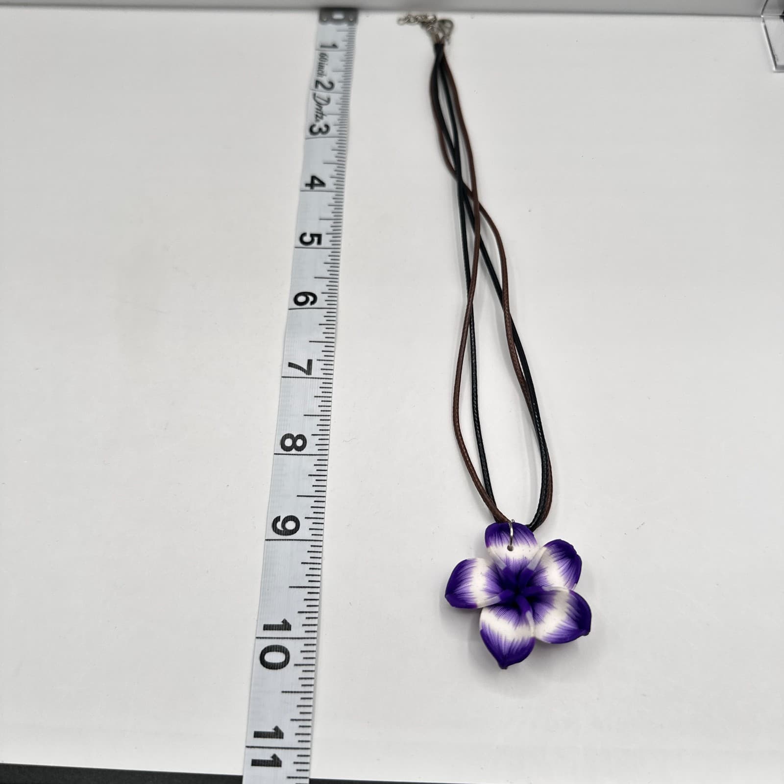 Vintage 90s Tropical Purple & White Flower Pendant Cord Necklace Women's Jewelry - Thumbnail 10