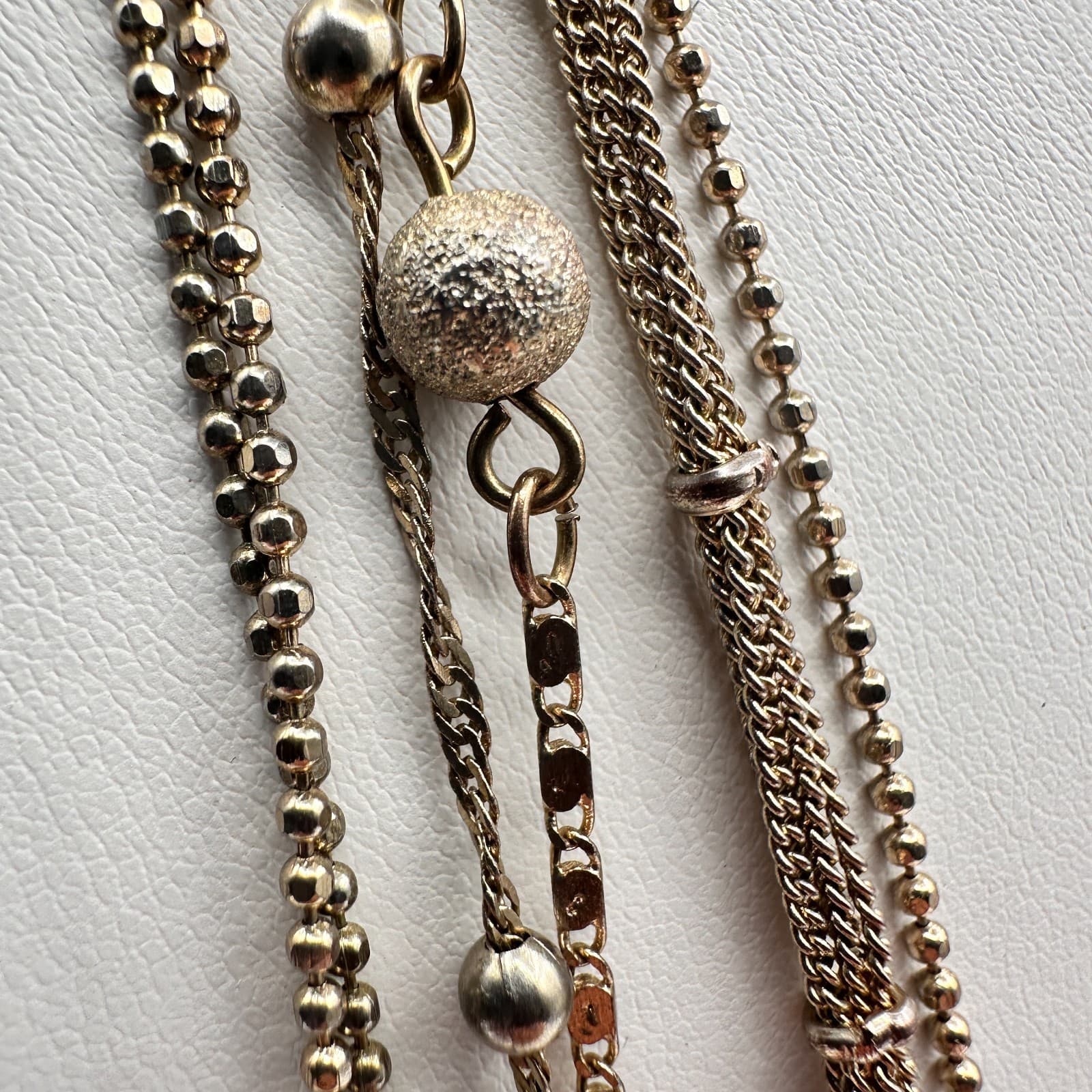 Vintage 90s Multi Layer Strand Station Bead Necklace Gold Tone Chain Jewelry - Thumbnail 4