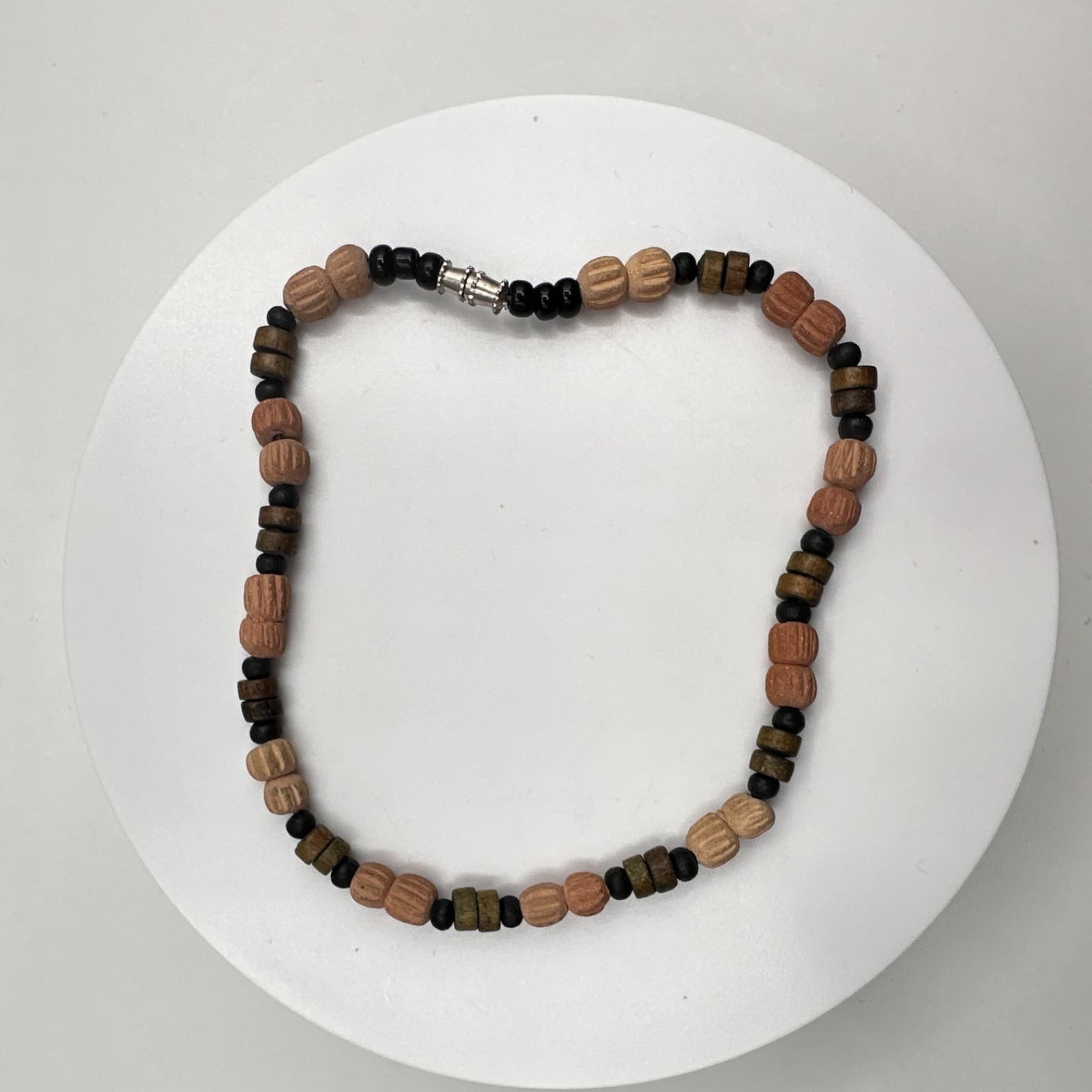 Vintage 90s Wood Bead Bracelet Earth Tone Boho Women's Classic Jewelry - Thumbnail 7