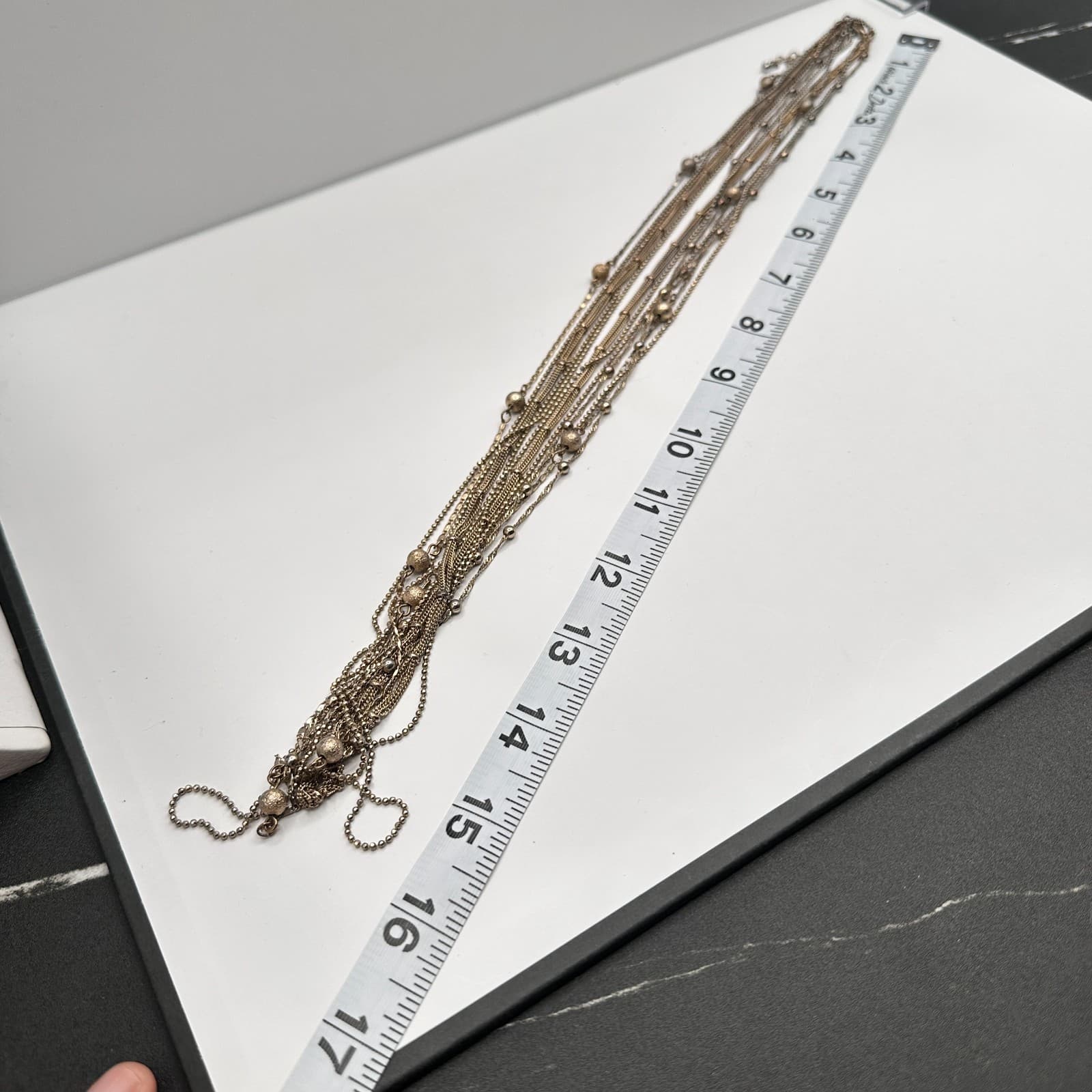 Vintage 90s Multi Layer Strand Station Bead Necklace Gold Tone Chain Jewelry - Thumbnail 9