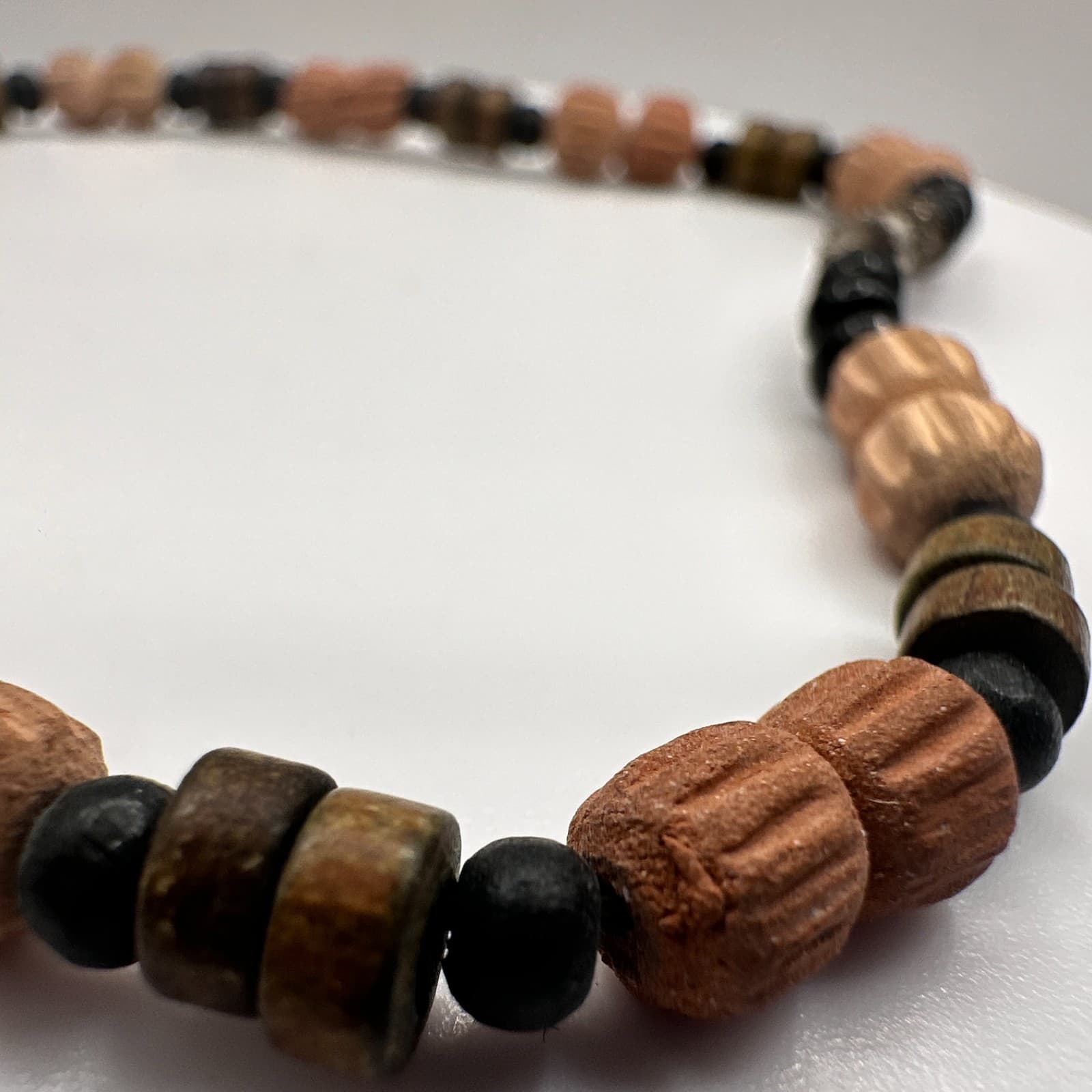 Vintage 90s Wood Bead Bracelet Earth Tone Boho Women's Classic Jewelry - Thumbnail 5