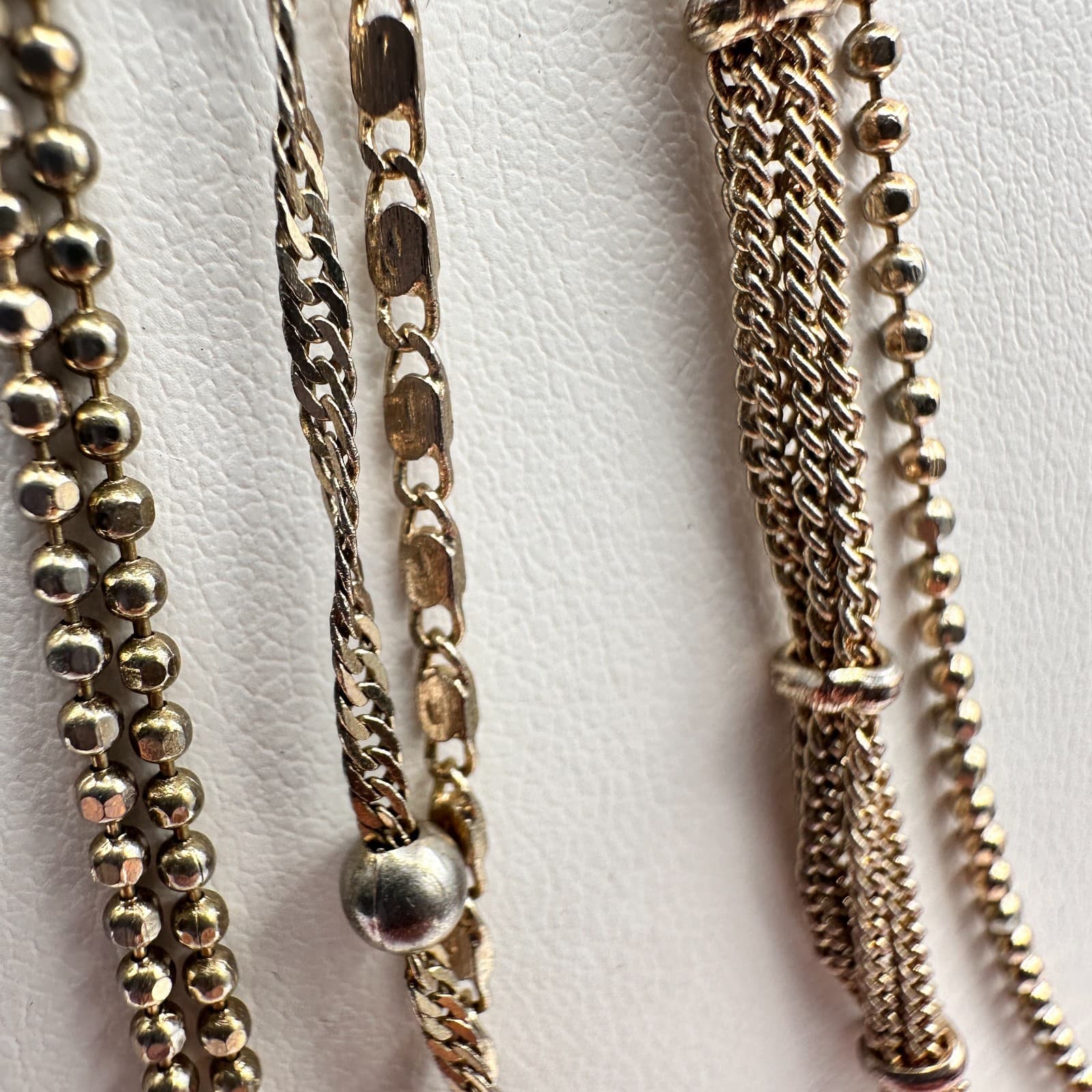 Vintage 90s Multi Layer Strand Station Bead Necklace Gold Tone Chain Jewelry - Thumbnail 6