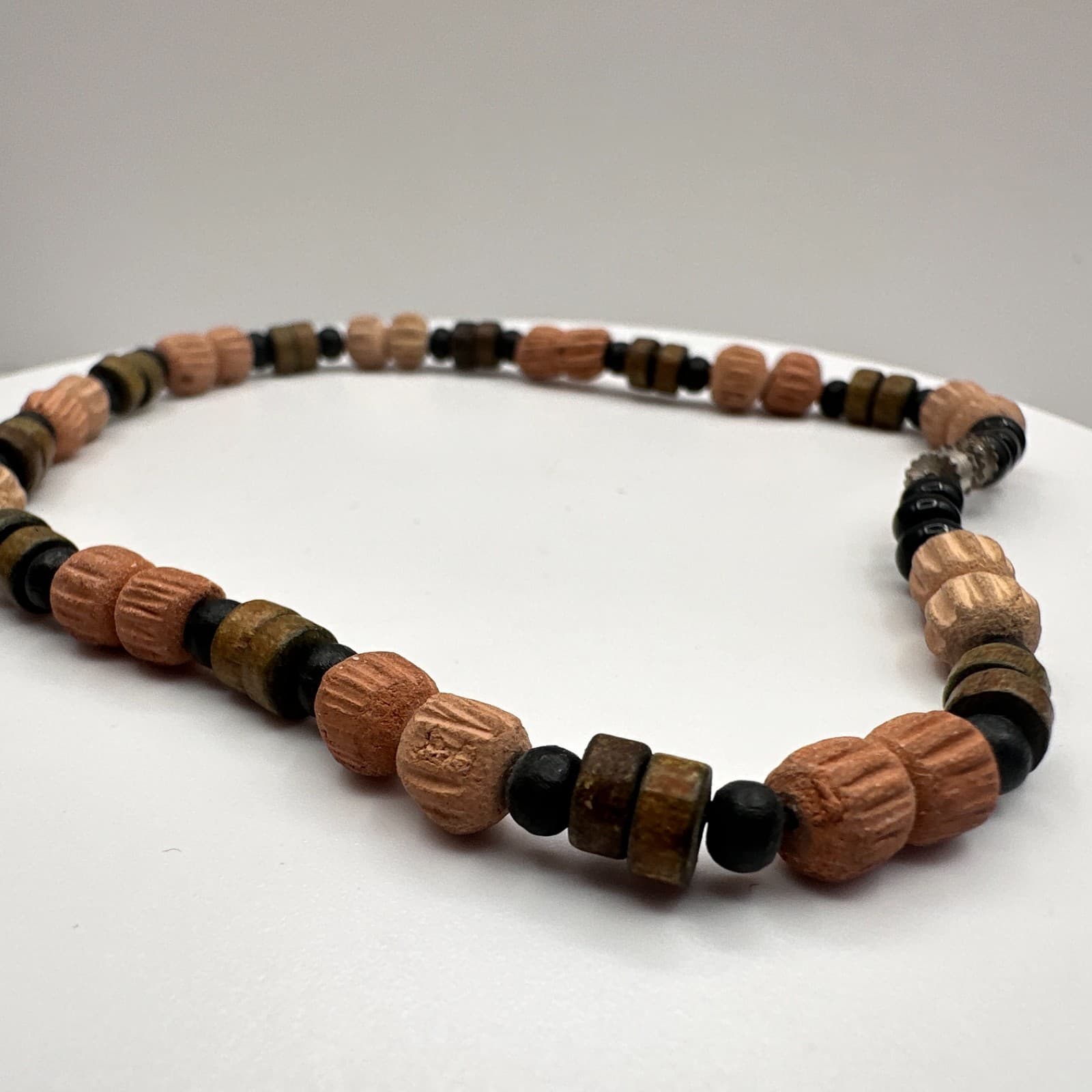 Vintage 90s Wood Bead Bracelet Earth Tone Boho Women's Classic Jewelry - Thumbnail 4