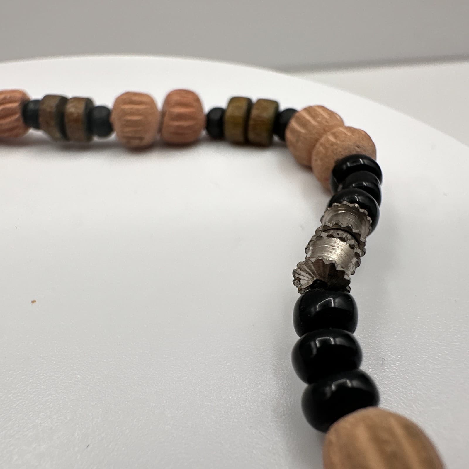 Vintage 90s Wood Bead Bracelet Earth Tone Boho Women's Classic Jewelry - Thumbnail 6