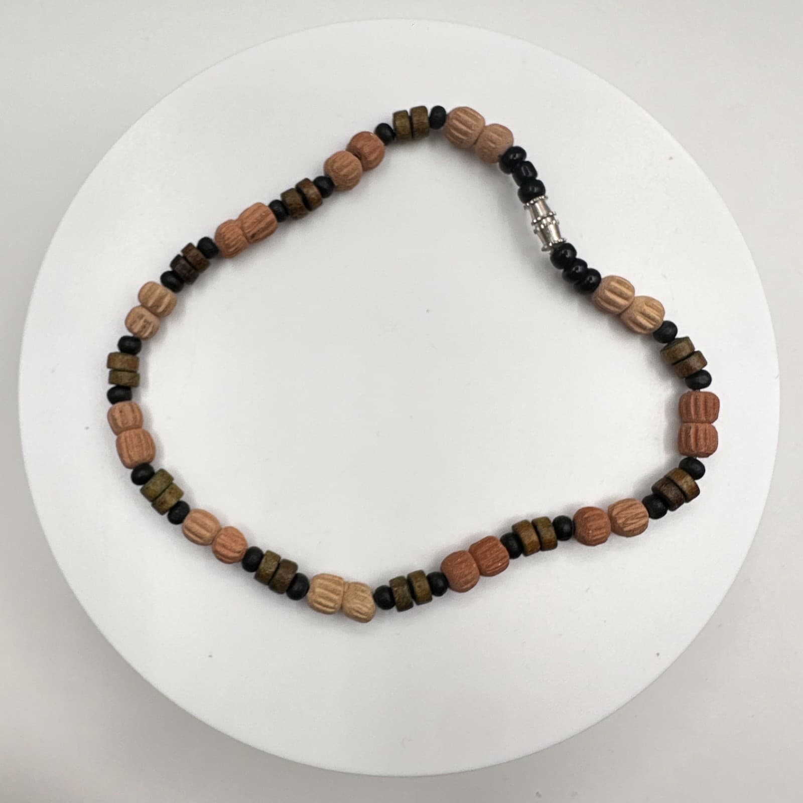 Vintage 90s Wood Bead Bracelet Earth Tone Boho Women's Classic Jewelry - Image 1