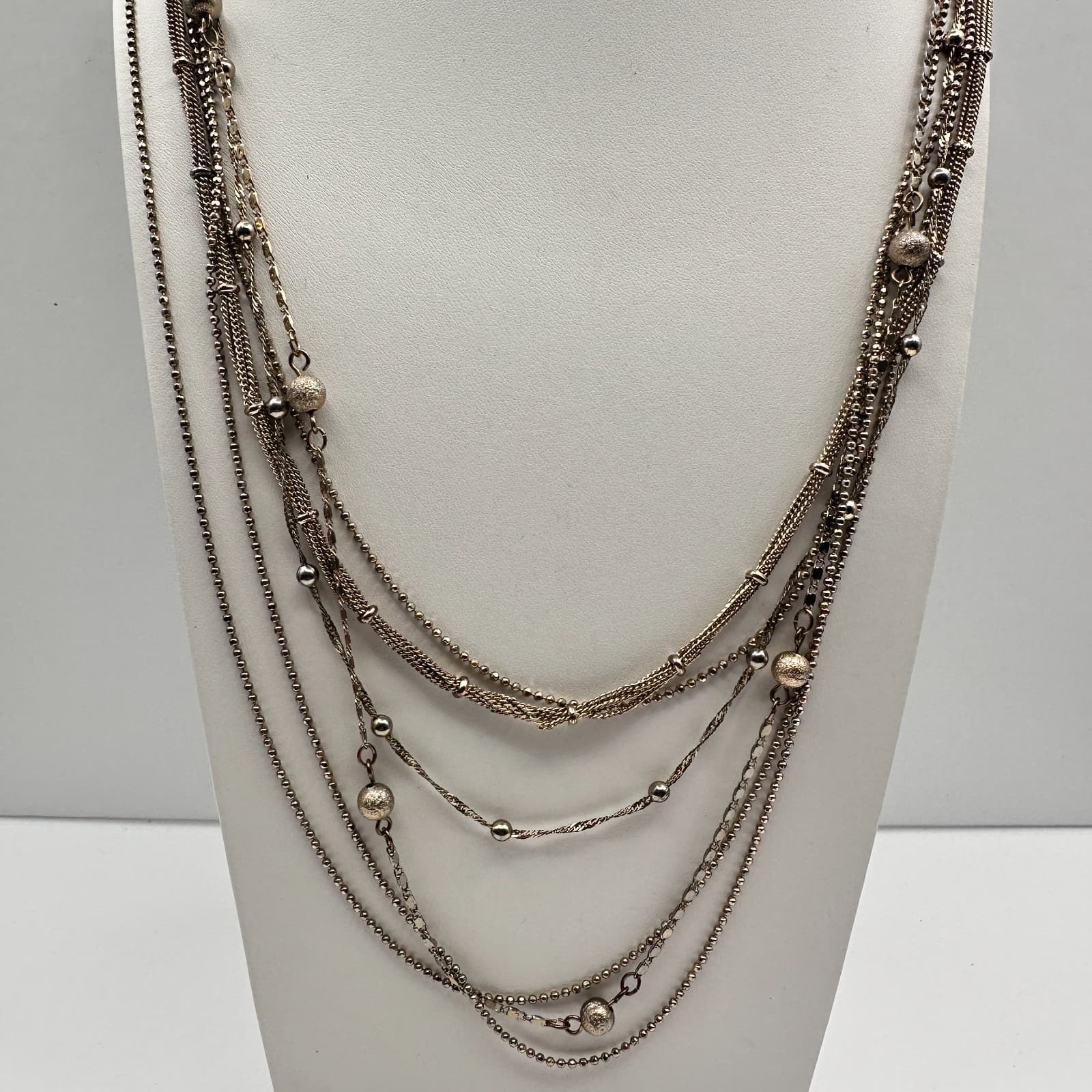Vintage 90s Multi Layer Strand Station Bead Necklace Gold Tone Chain Jewelry - Thumbnail 7