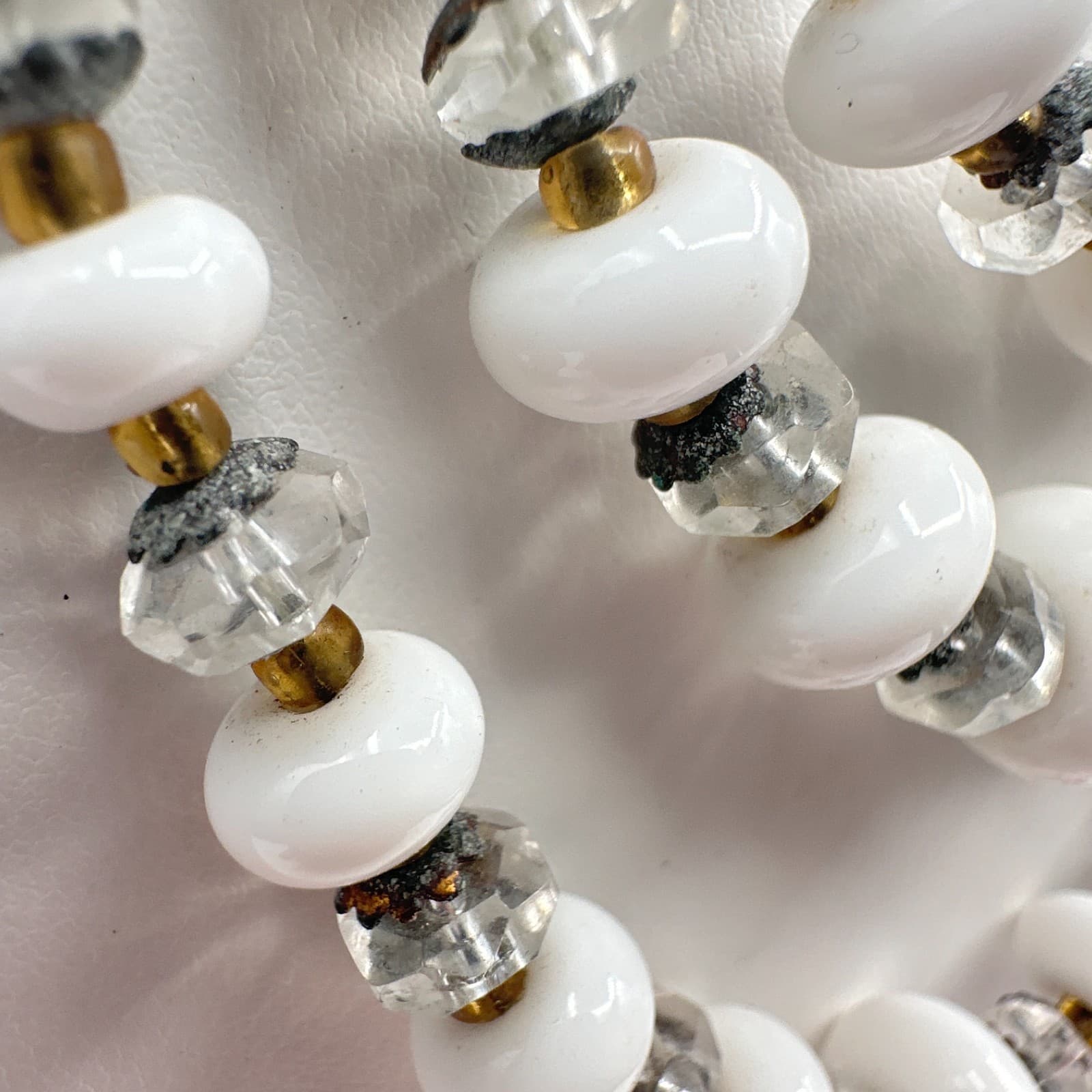 Vintage 60s Multi-Strand White Glass Bead Necklace Classic Women's Jewelry - Thumbnail 4