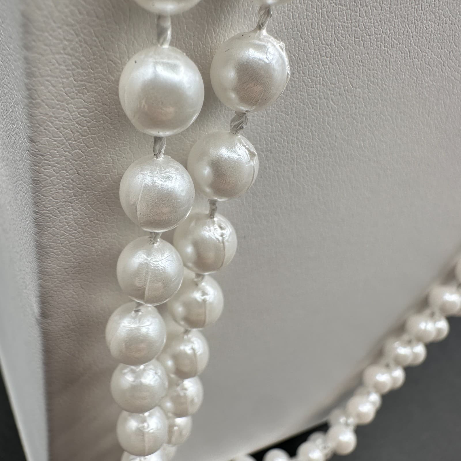 Vintage 90s Double Strand White Faux Pearl Necklace Long Layered Classic Jewelry - Thumbnail 6