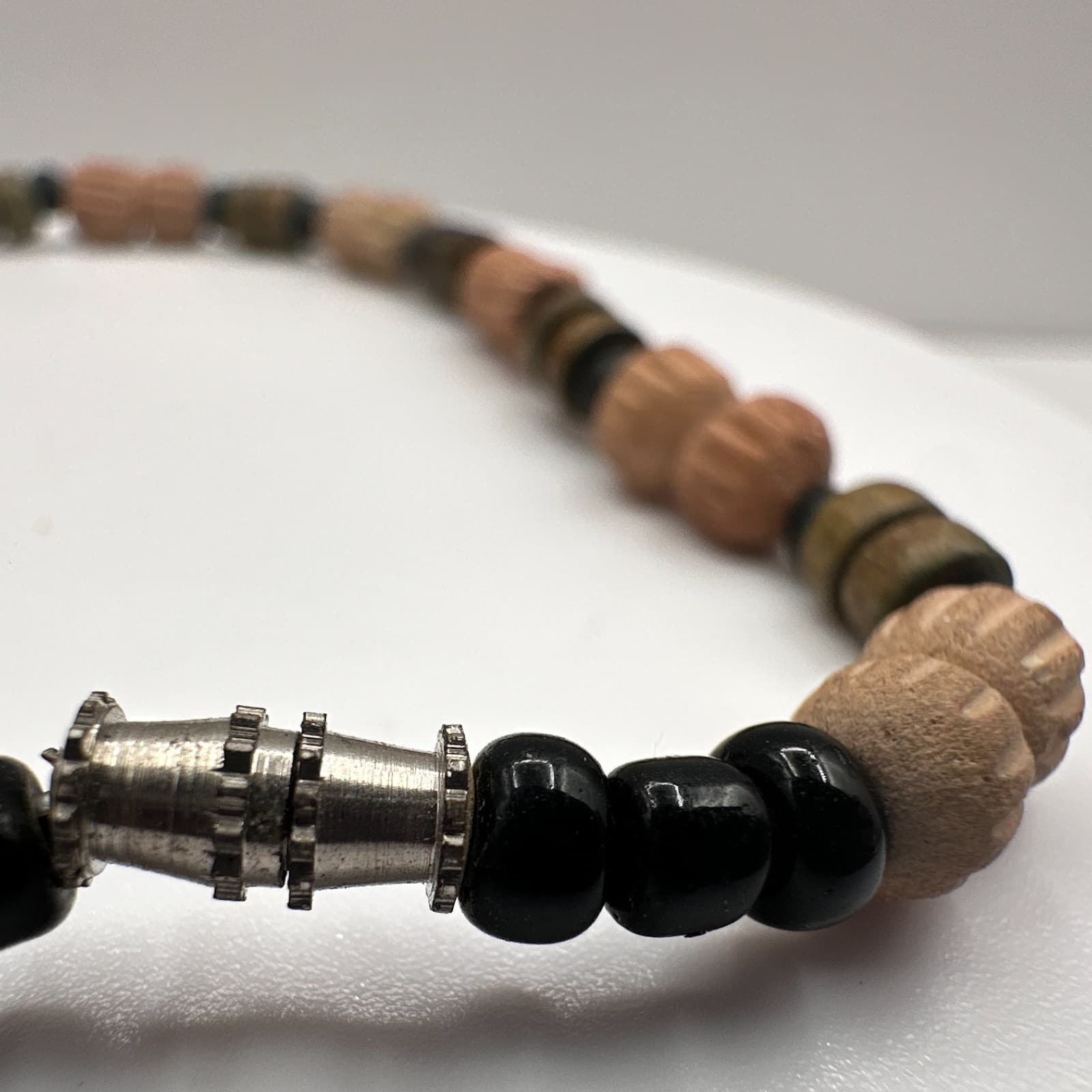 Vintage 90s Wood Bead Bracelet Earth Tone Boho Women's Classic Jewelry - Thumbnail 9