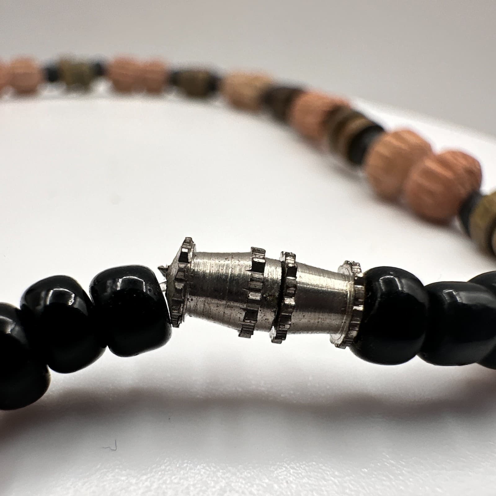 Vintage 90s Wood Bead Bracelet Earth Tone Boho Women's Classic Jewelry - Thumbnail 8