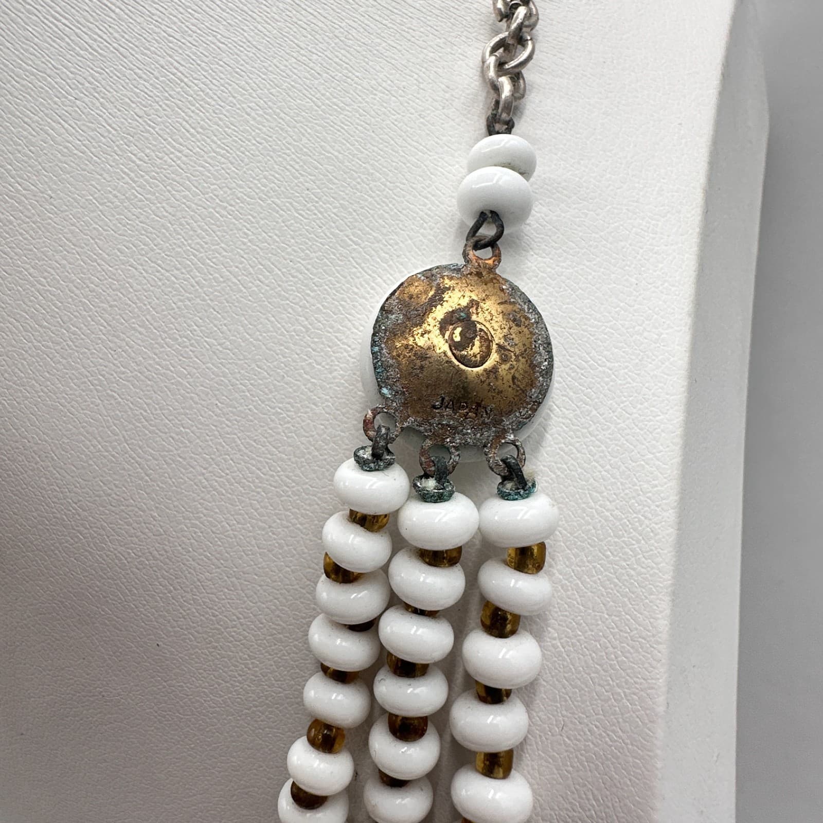 Vintage 60s Multi-Strand White Glass Bead Necklace Classic Women's Jewelry - Thumbnail 8