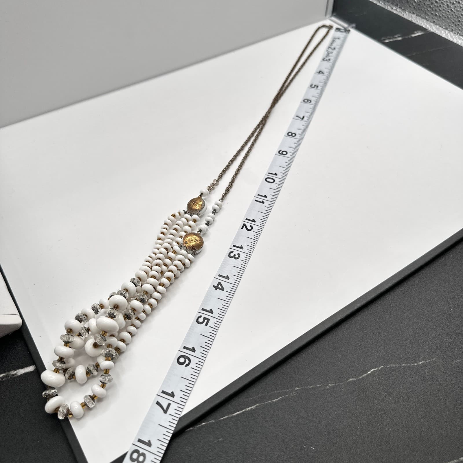 Vintage 60s Multi-Strand White Glass Bead Necklace Classic Women's Jewelry - Thumbnail 11