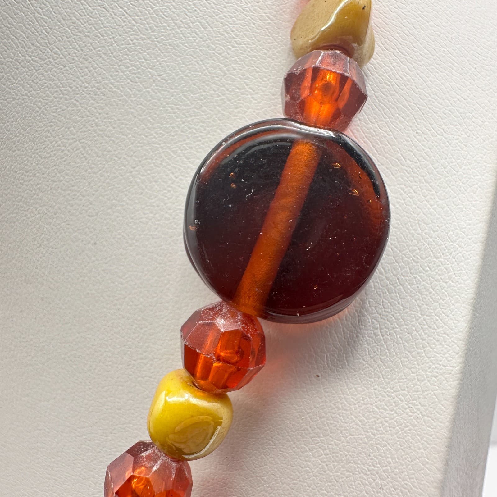 Vintage 90s Amber Glass Bead Necklace Earth Tone Boho Statement Women's Jewelry - Thumbnail 8
