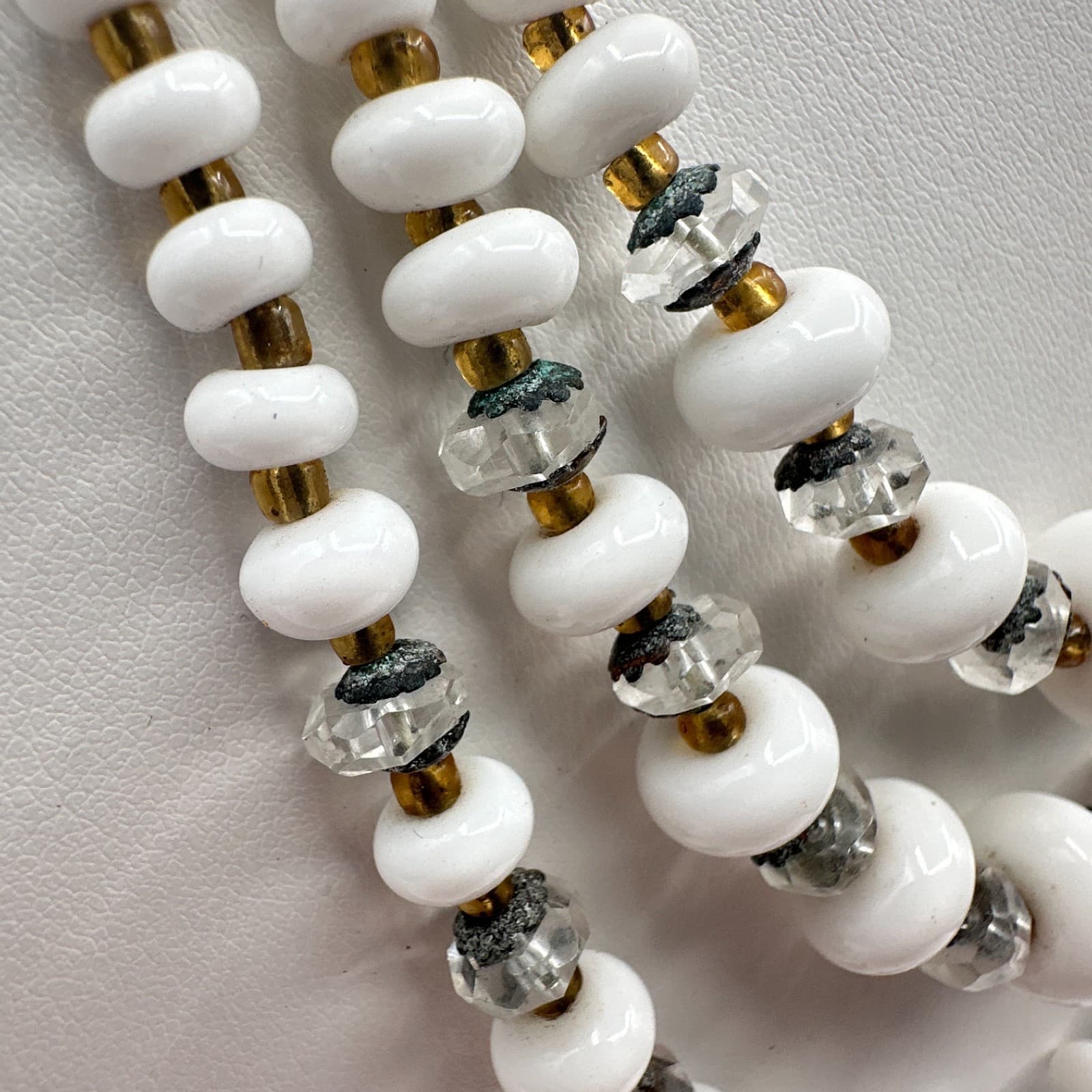 Vintage 60s Multi-Strand White Glass Bead Necklace Classic Women's Jewelry - Thumbnail 3