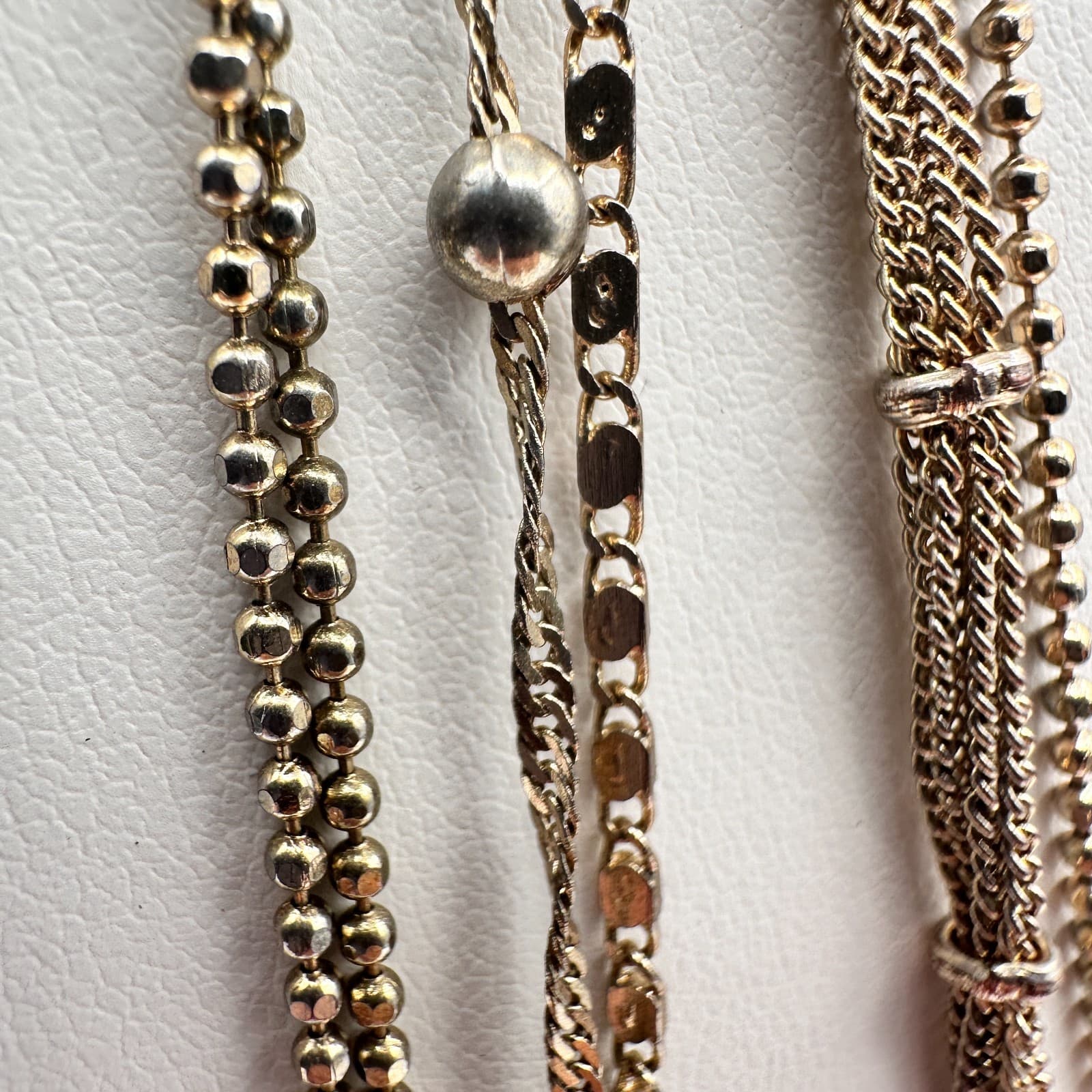 Vintage 90s Multi Layer Strand Station Bead Necklace Gold Tone Chain Jewelry - Thumbnail 5