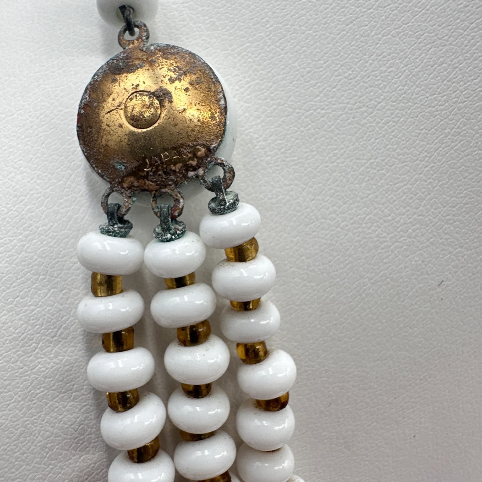 Vintage 60s Multi-Strand White Glass Bead Necklace Classic Women's Jewelry - Thumbnail 7