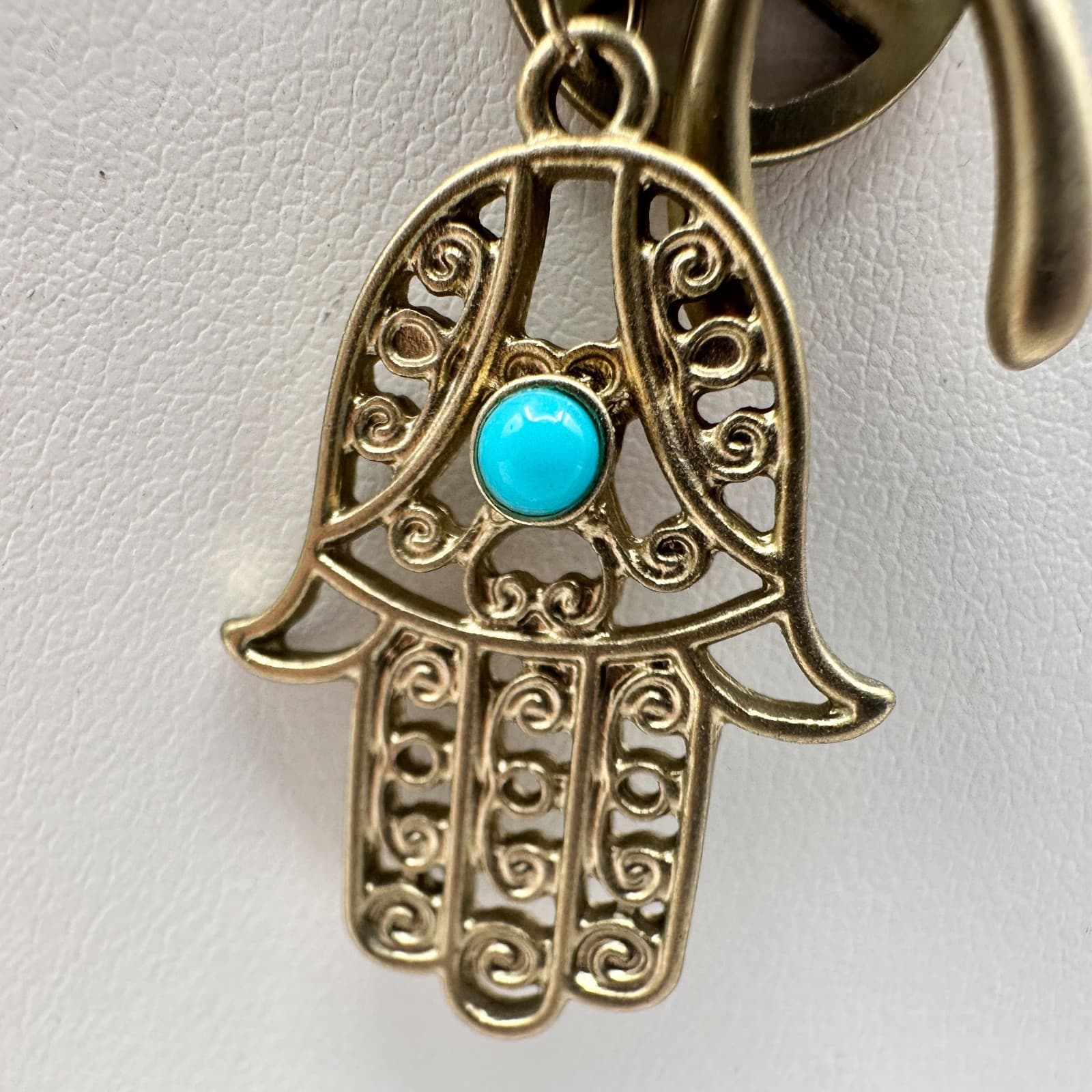 Vintage 90s Y2K Hamsa Evil Eye Gold Tone Necklace Blue Beads Boho Luck Jewelry - Thumbnail 7
