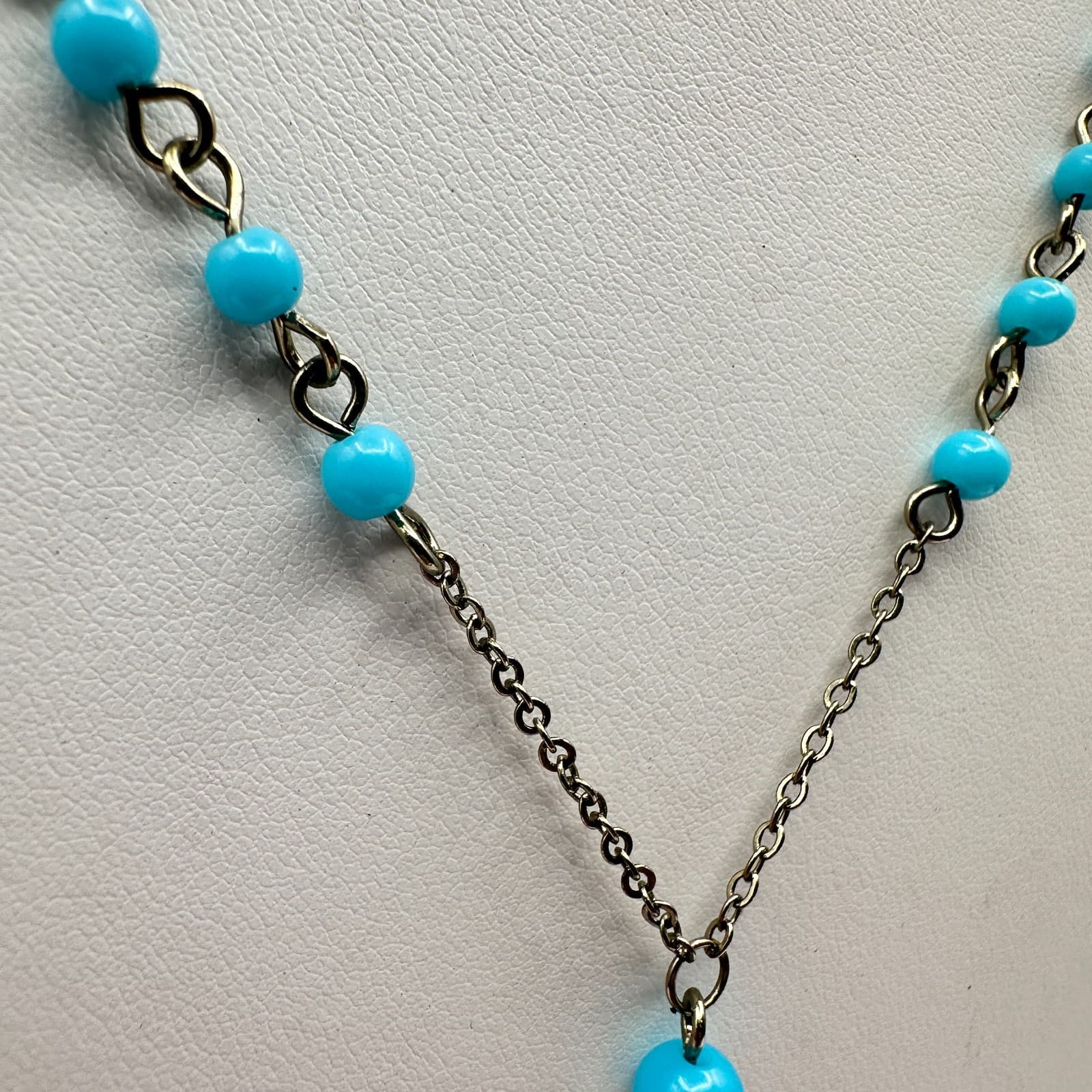 Vintage 90s Y2K Hamsa Evil Eye Gold Tone Necklace Blue Beads Boho Luck Jewelry - Thumbnail 4