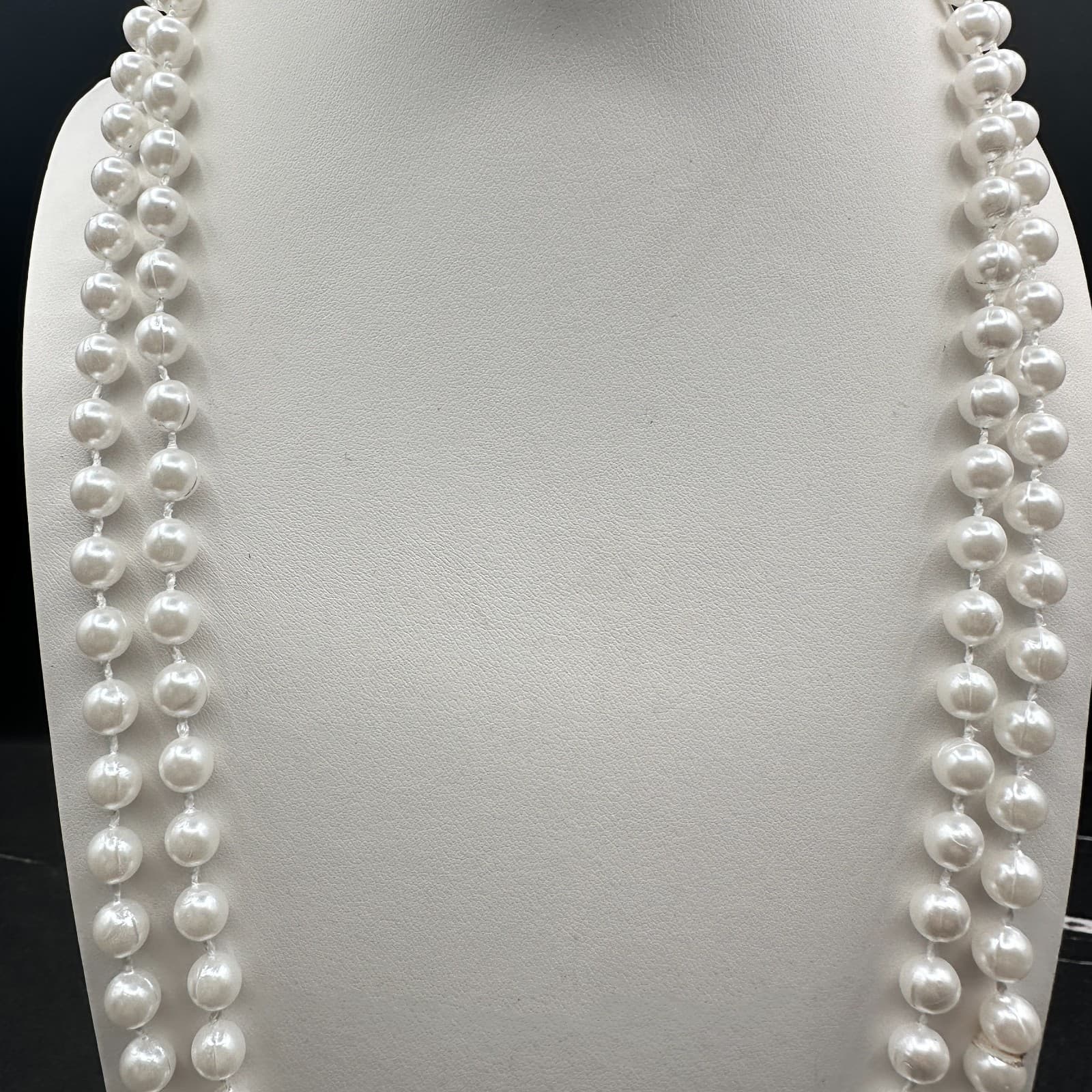 Vintage 90s Double Strand White Faux Pearl Necklace Long Layered Classic Jewelry - Thumbnail 3