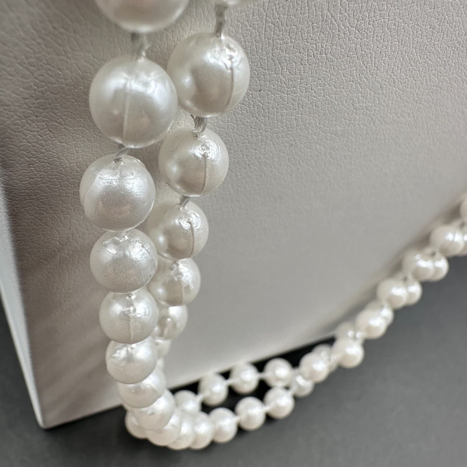 Vintage 90s Double Strand White Faux Pearl Necklace Long Layered Classic Jewelry - Thumbnail 7