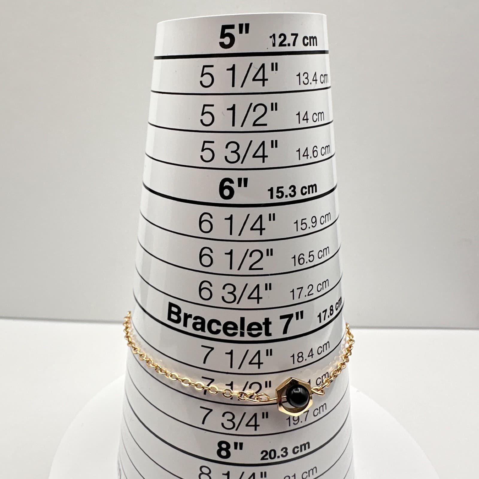 Vintage 90s Gold Tone Hexagon Black Bead Station Bracelet Minimalist Jewelry - Thumbnail 9