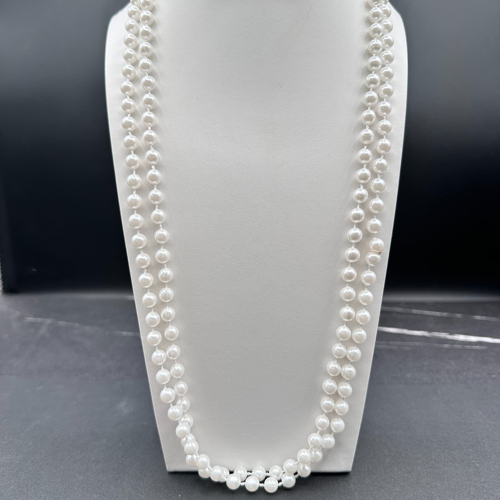 Vintage 90s Double Strand White Faux Pearl Necklace Long Layered Classic Jewelry - Image 1