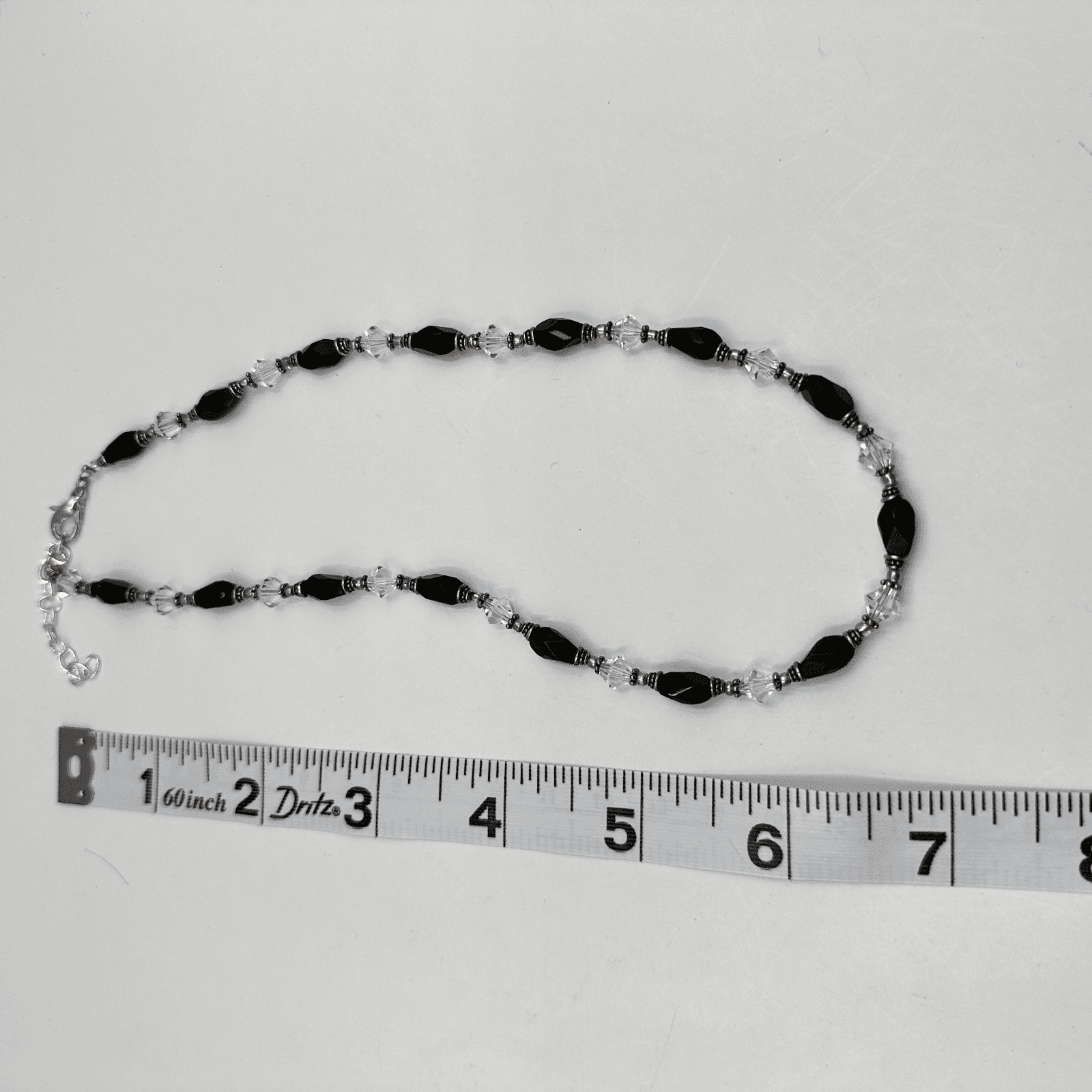 Vintage 90s Black Onyx Clear Crystal Beaded Necklace Silver Tone Boho Statement - Thumbnail 8