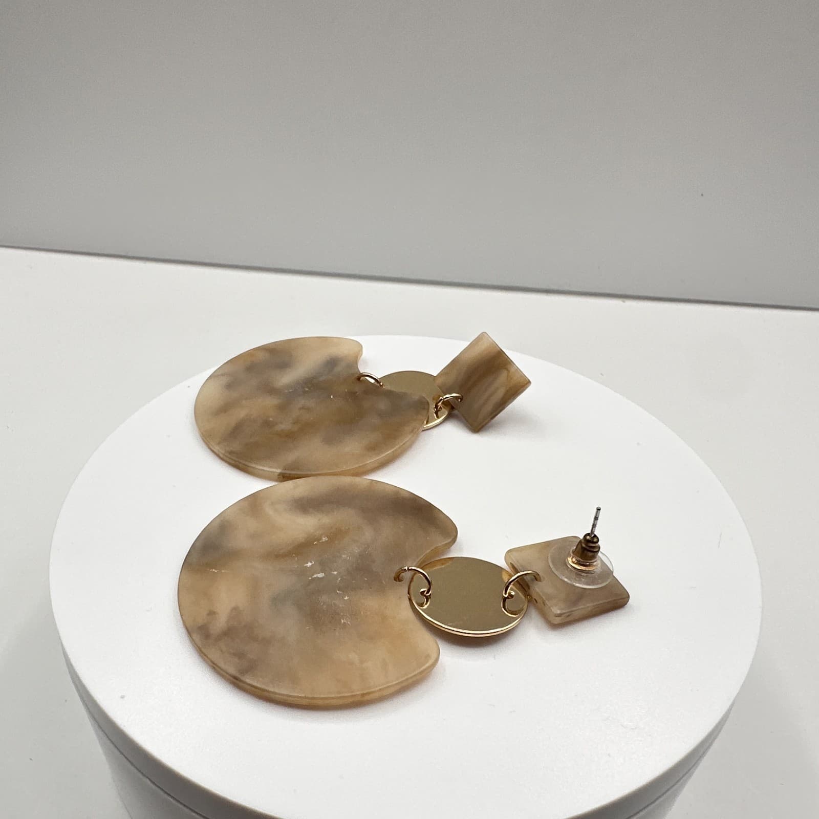 Vintage Y2K Marble Resin Dangle Earrings Gold Tone Geometric Women's Jewelry - Thumbnail 8