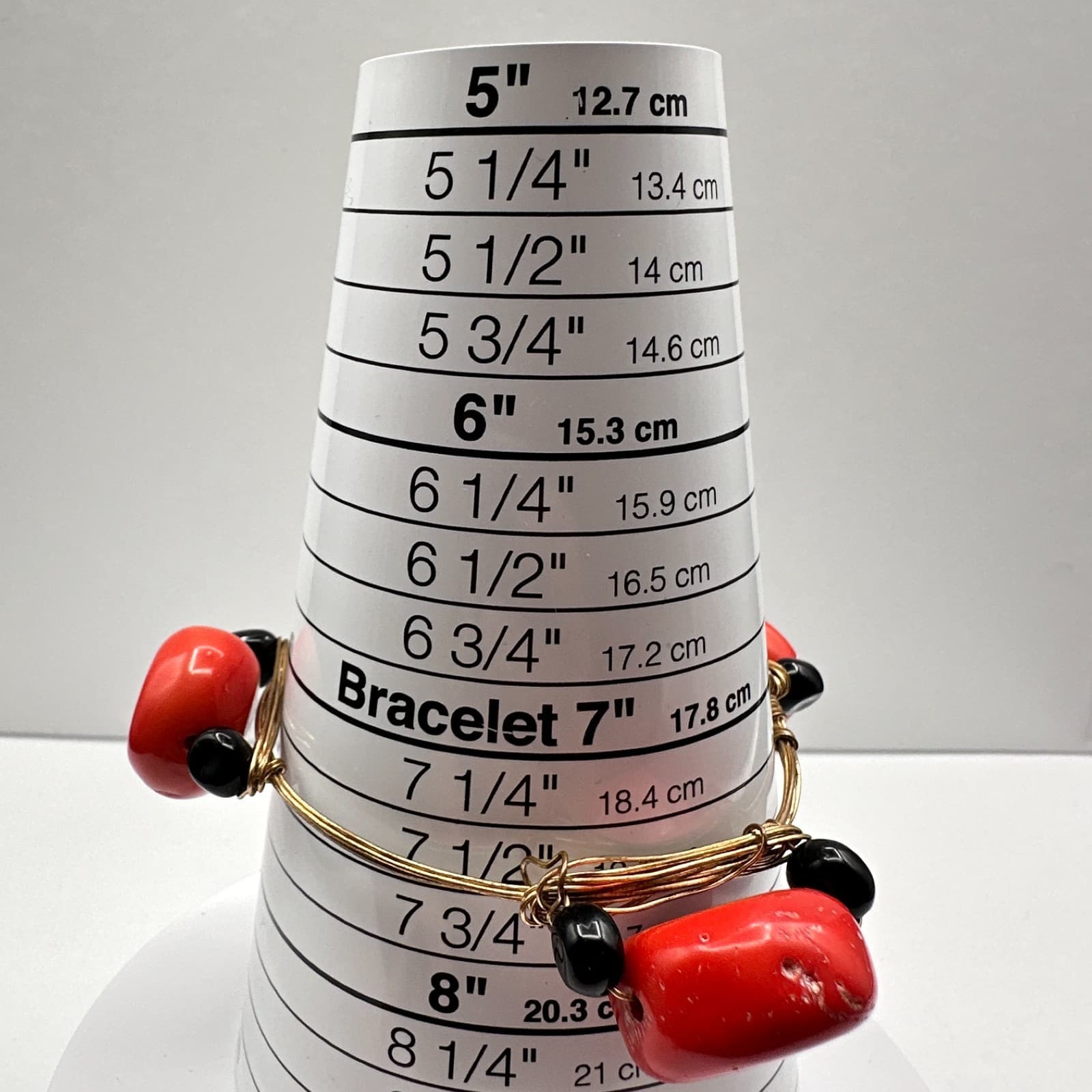 Vintage 90s Red Coral Black Bead Wire Wrapped Bracelet Boho Women's Jewelry - Thumbnail 10