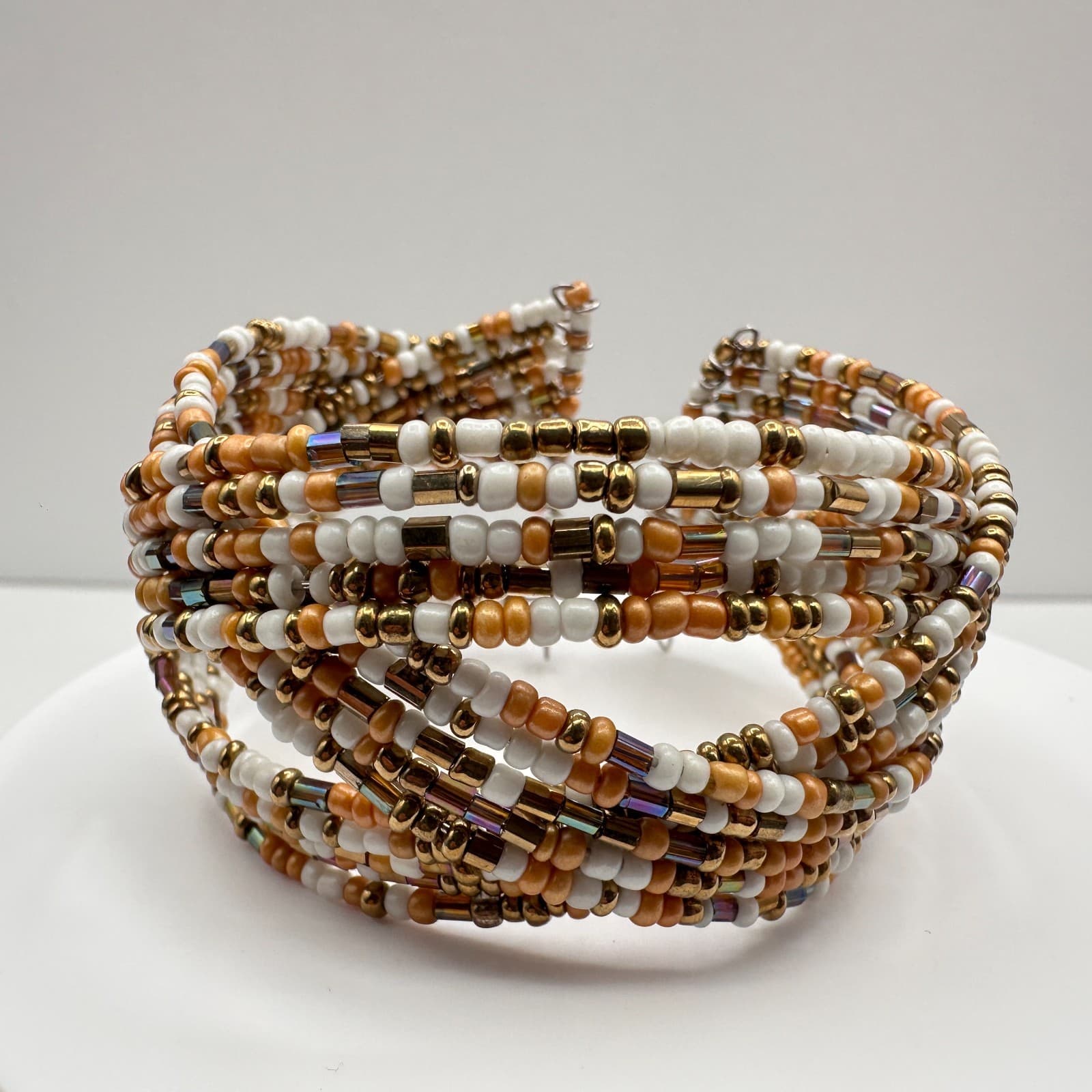 Vintage 90s Multi-Strand Seed Bead Wire Wrap Cuff Bracelet Women's Jewelry - Image 1