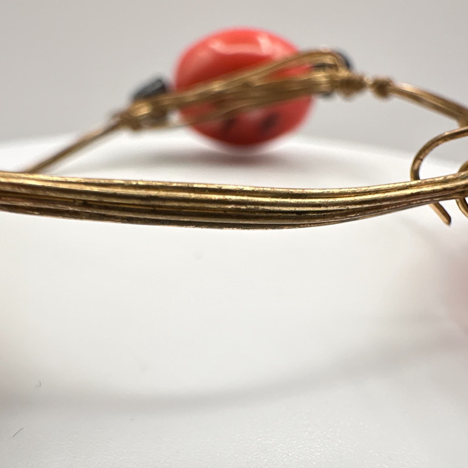 Vintage 90s Red Coral Black Bead Wire Wrapped Bracelet Boho Women's Jewelry - Thumbnail 8