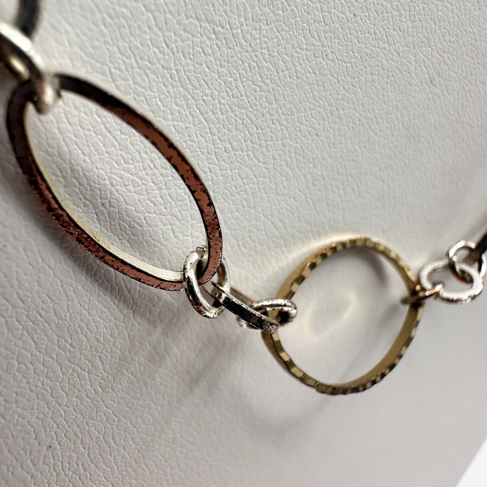 Vintage 90s Two Tone Linked Oval Station Chain Necklace Lobster Women's Jewelry - Thumbnail 6