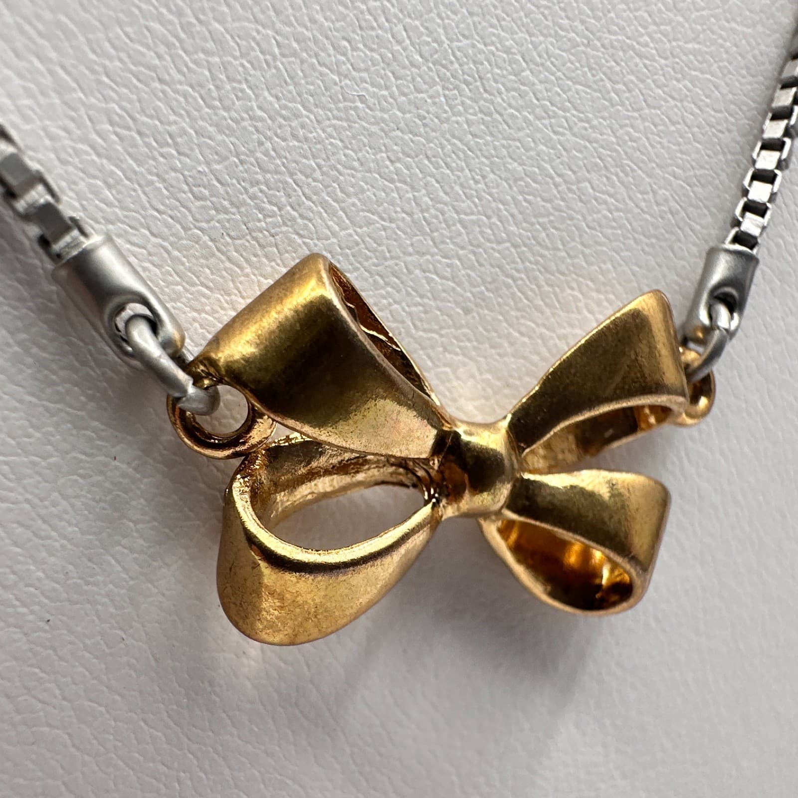 Vintage 90s Y2K Gold Tone Bow Station Necklace Box Chain Lobster Boho Jewelry - Thumbnail 7
