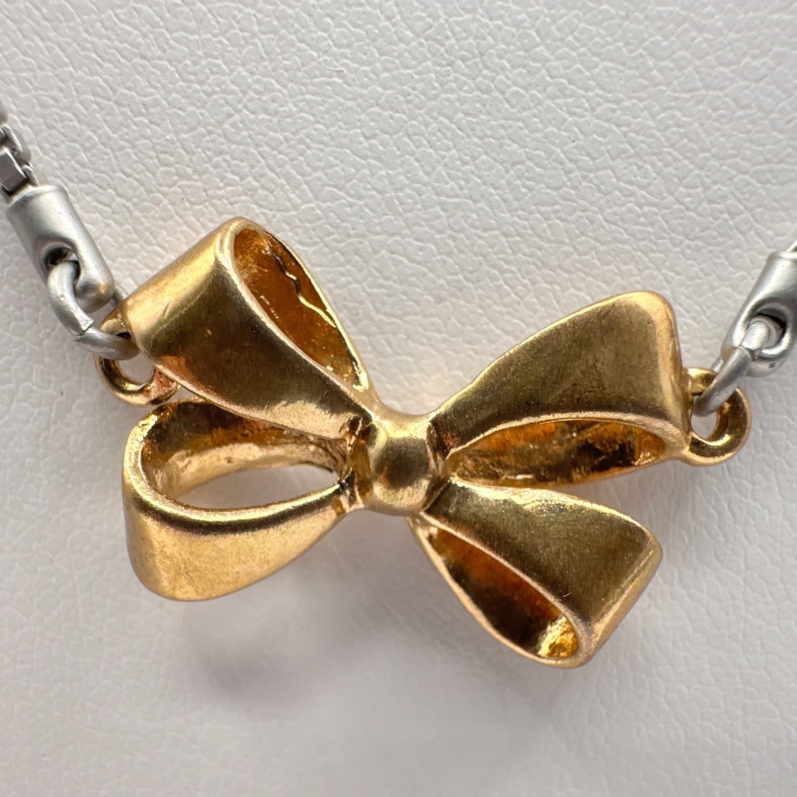 Vintage 90s Y2K Gold Tone Bow Station Necklace Box Chain Lobster Boho Jewelry - Thumbnail 2