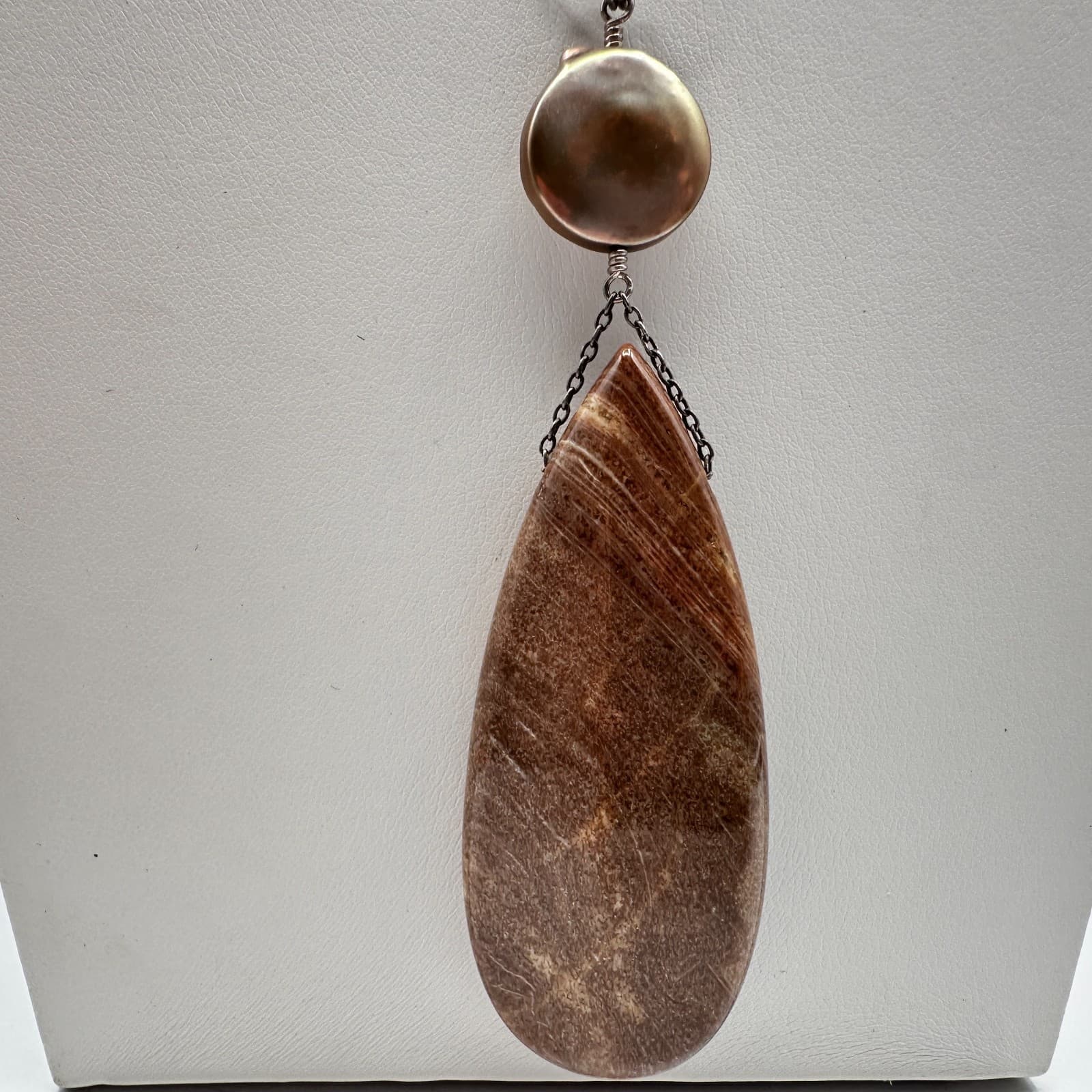 Vintage 90s Silver Jasper Teardrop Pearl Statement Necklace Boho Women's Jewelry - Thumbnail 4