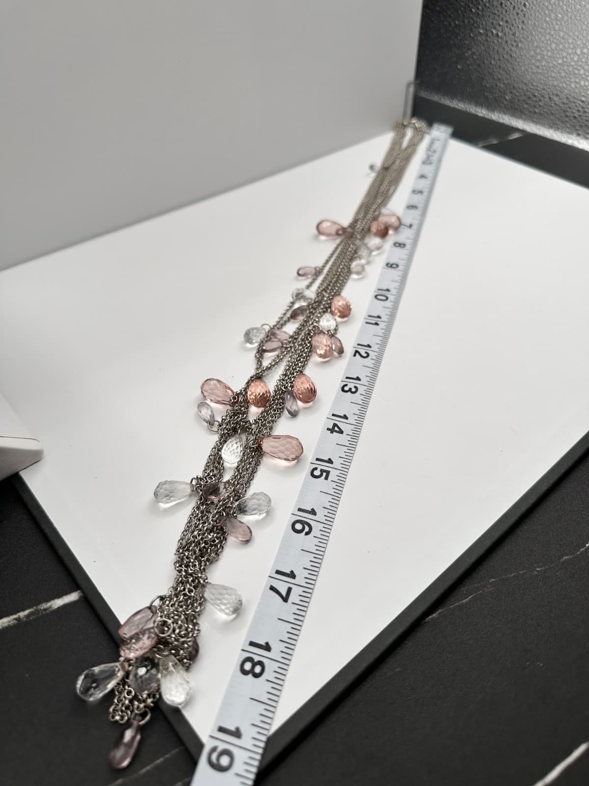 Vintage 90s Ann Taylor Multi Strand Necklace Pink Clear Teardrop Crystal Bead - Thumbnail 13