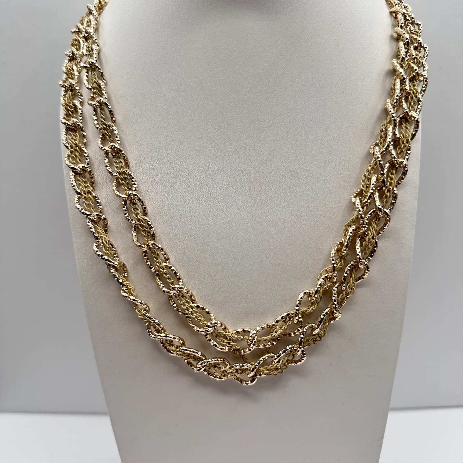 Vintage 90s Multi-Strand Gold Tone Necklace Beige Glass Beads Classic Jewelry - Image 1
