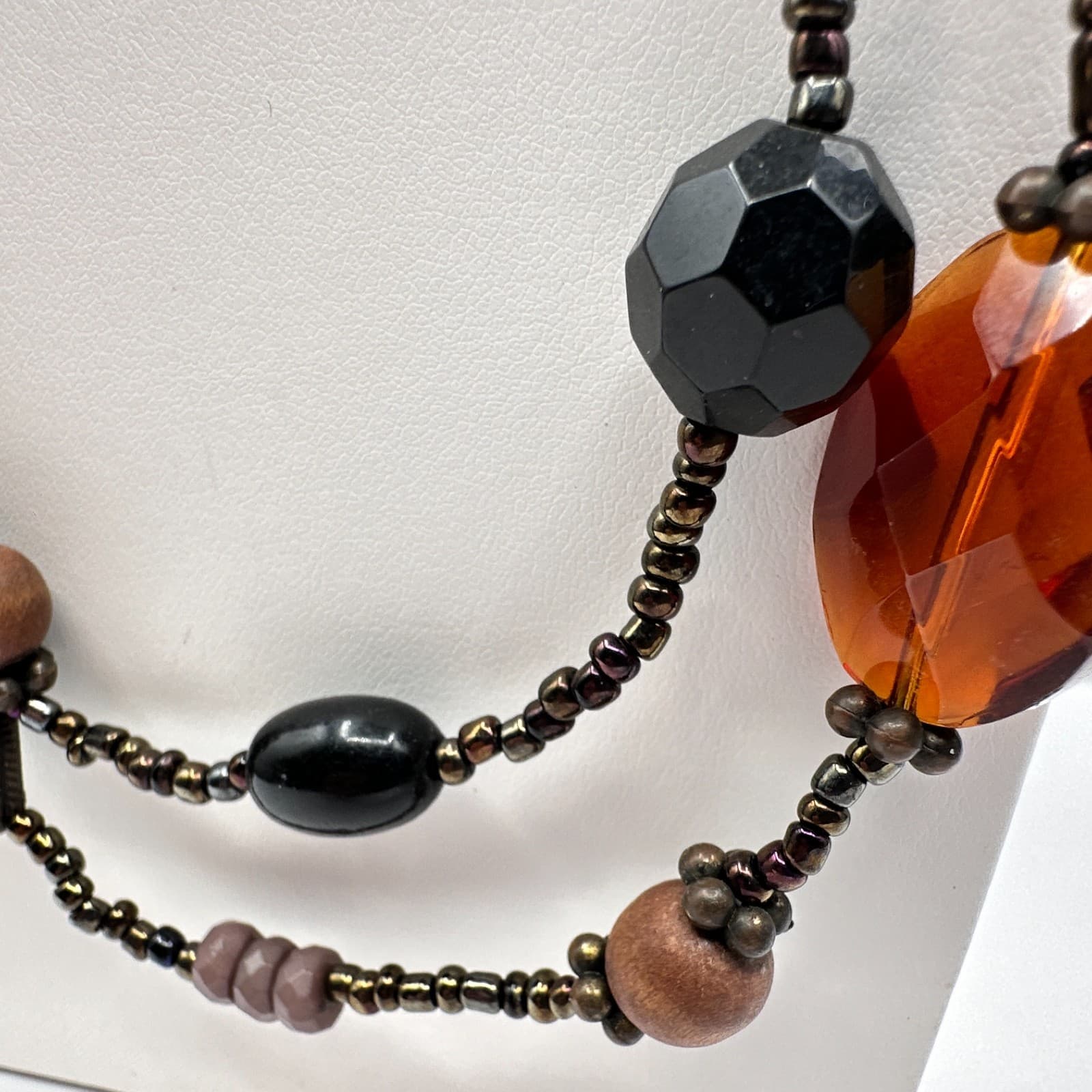 Vintage 90s Multi Strand Beaded Statement Earth Tone Necklace Women's Jewelry - Thumbnail 5