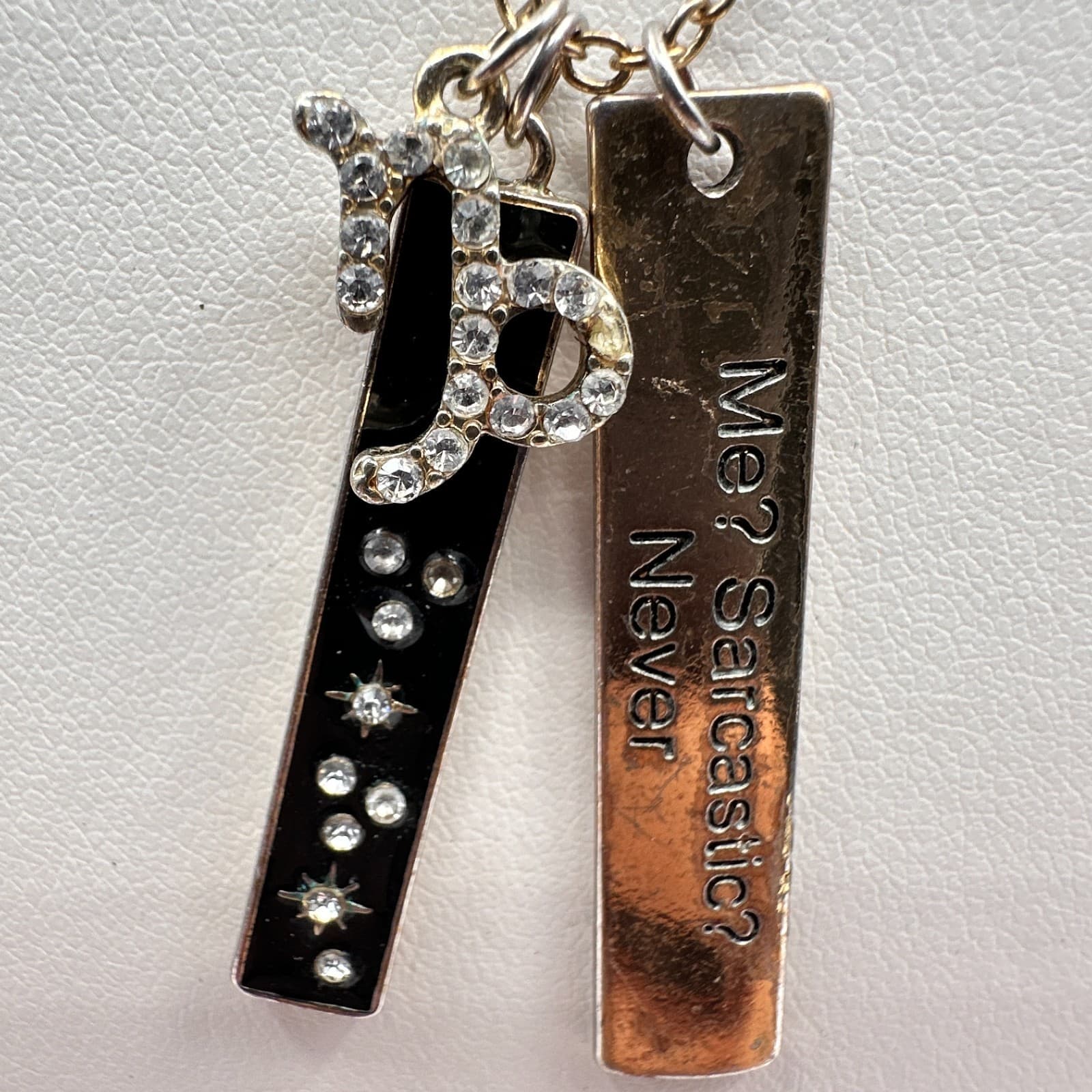 Vintage 80s 90s Gold Tone Novelty Tag Me? Sarcastic? Never Necklace Jewelry - Thumbnail 6