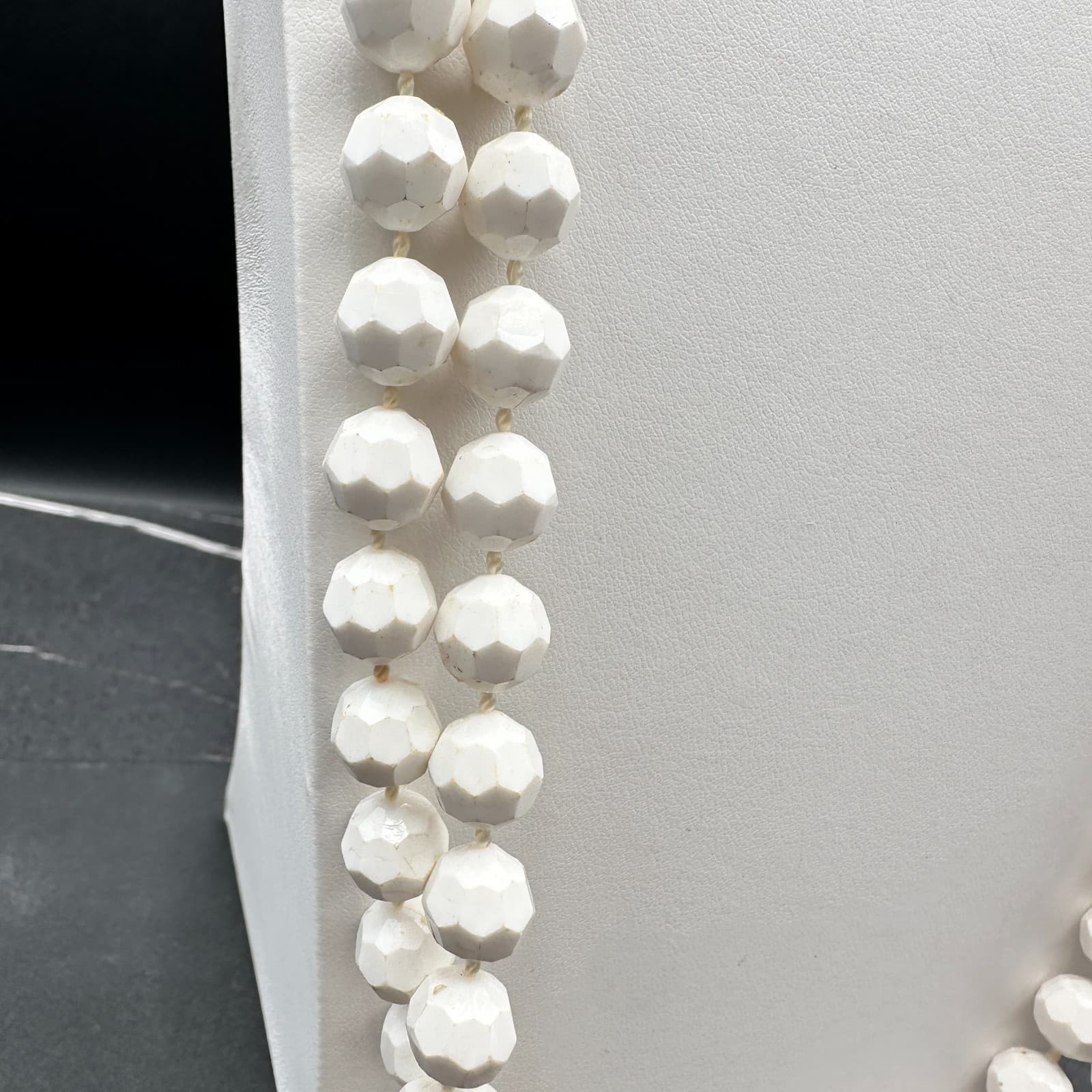 Vintage 60s 70s White Acrylic Faceted Bead Necklace Long Strand Women's Jewelry - Thumbnail 2