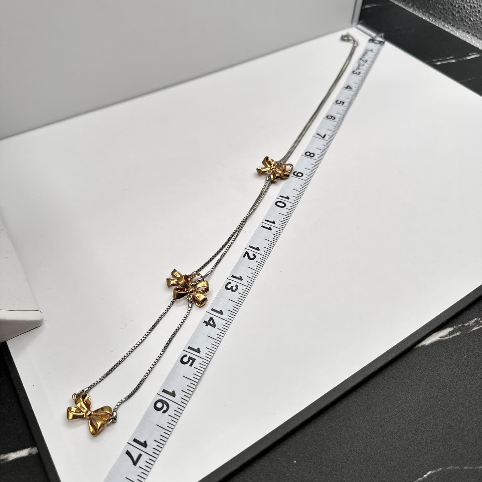 Vintage 90s Y2K Gold Tone Bow Station Necklace Box Chain Lobster Boho Jewelry - Thumbnail 10