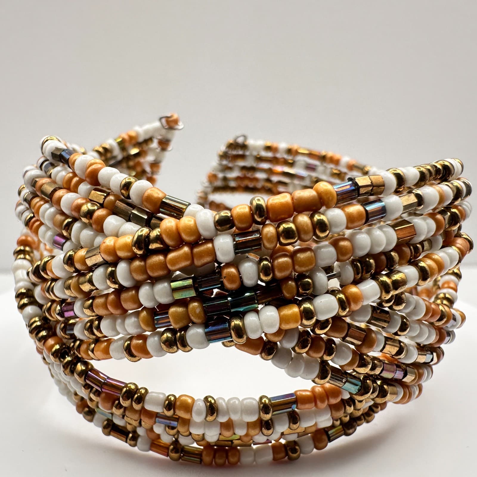 Vintage 90s Multi-Strand Seed Bead Wire Wrap Cuff Bracelet Women's Jewelry - Thumbnail 2