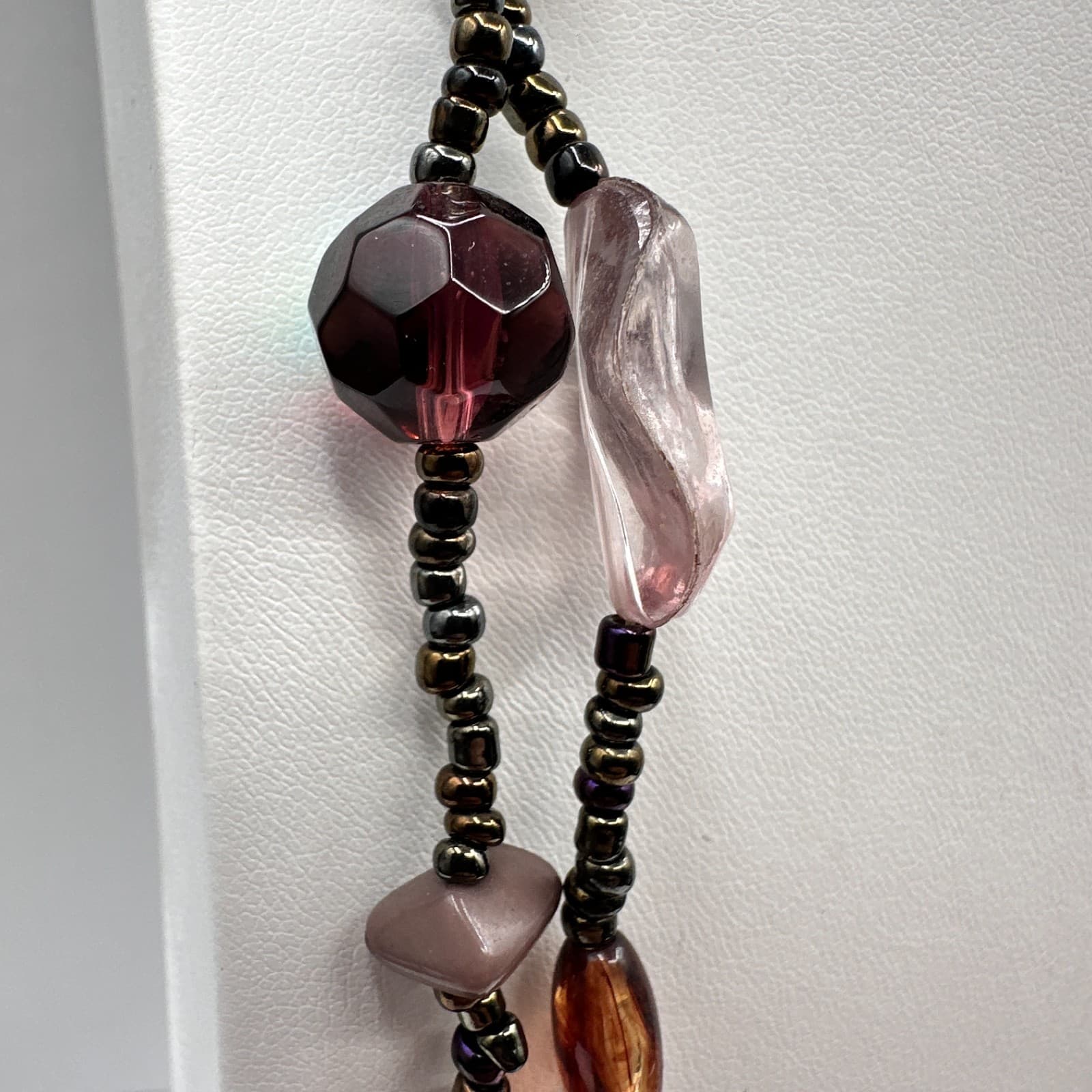 Vintage 90s Multi Strand Beaded Statement Earth Tone Necklace Women's Jewelry - Thumbnail 10