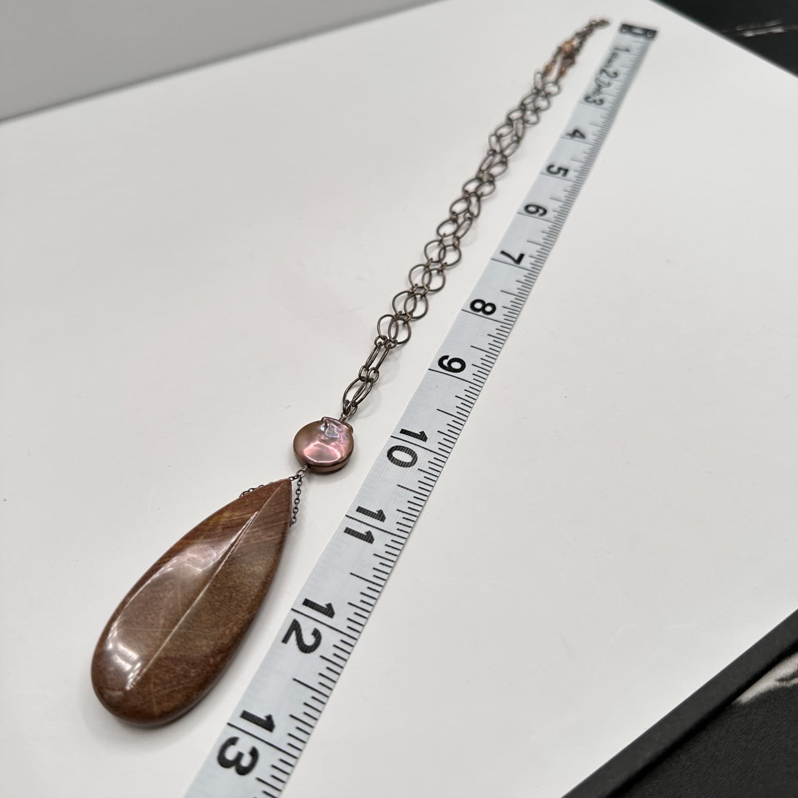 Vintage 90s Silver Jasper Teardrop Pearl Statement Necklace Boho Women's Jewelry - Thumbnail 11