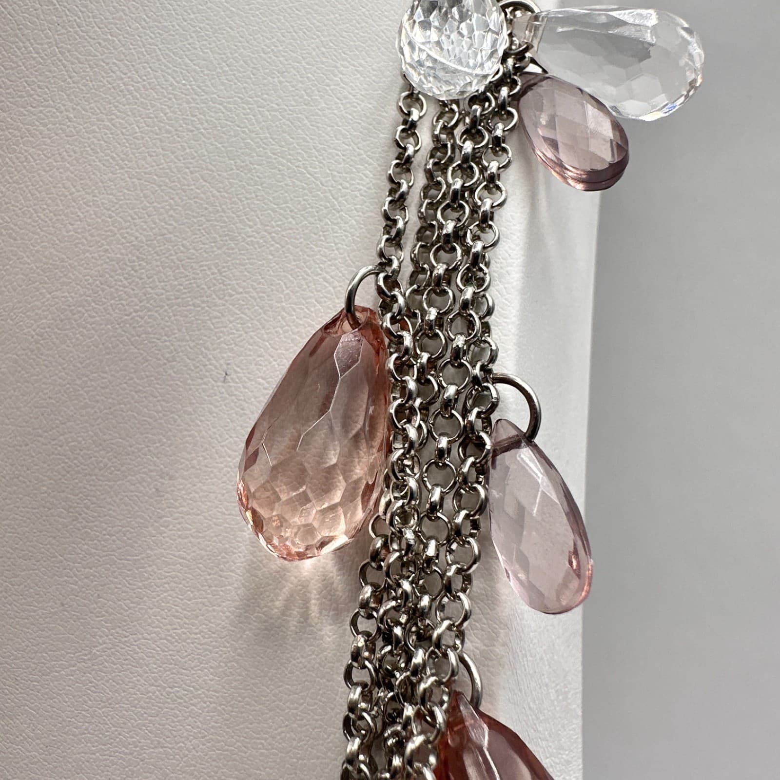 Vintage 90s Ann Taylor Multi Strand Necklace Pink Clear Teardrop Crystal Bead - Thumbnail 8